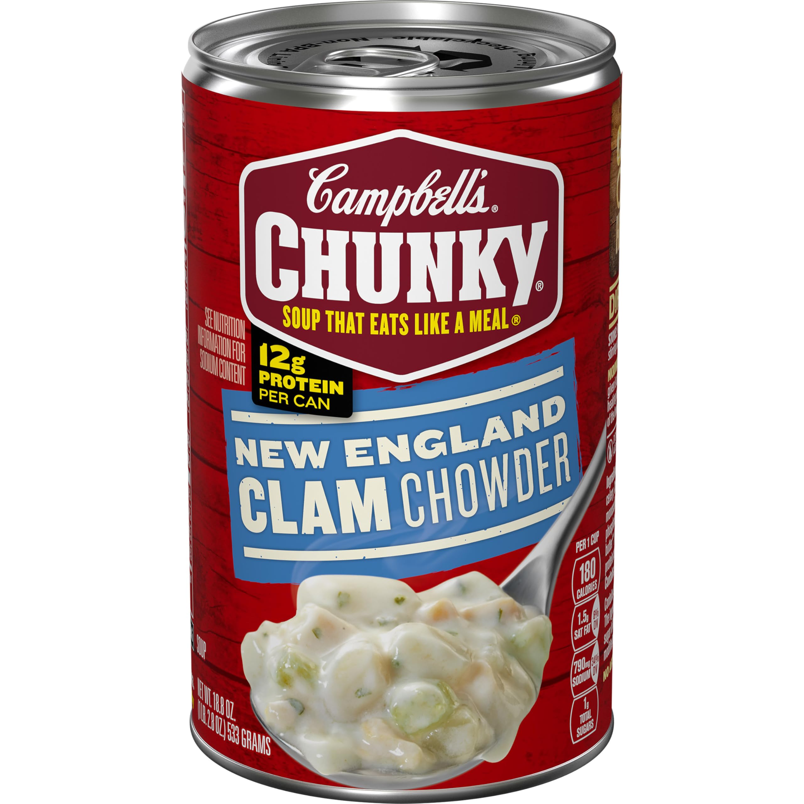 Campbell's Chunky New England Clam Chowder – Canned Seafood Soup, 18.8 oz