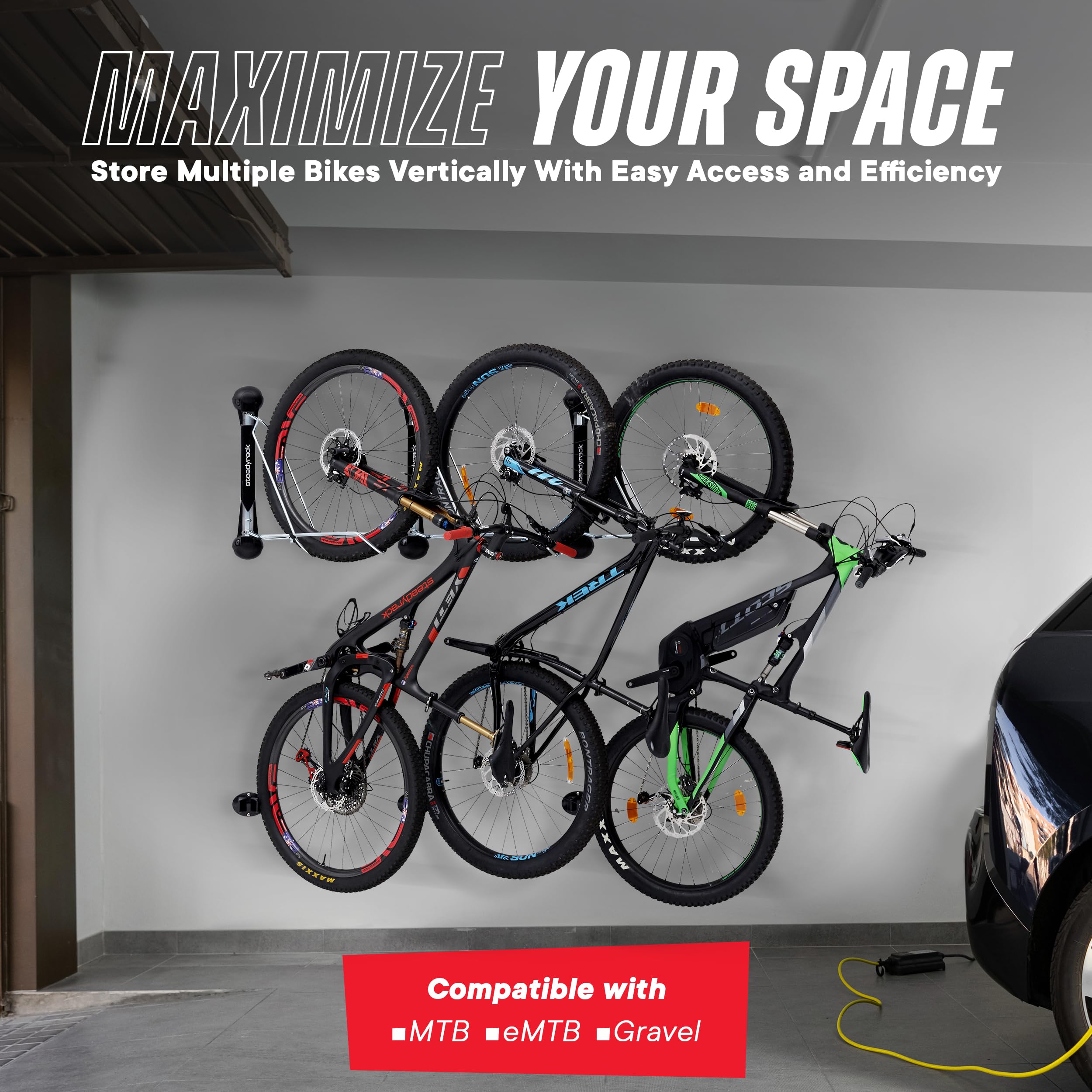 Steadyrack Mountain Bike Rack – Wall Mounted Steel Storage for MTB