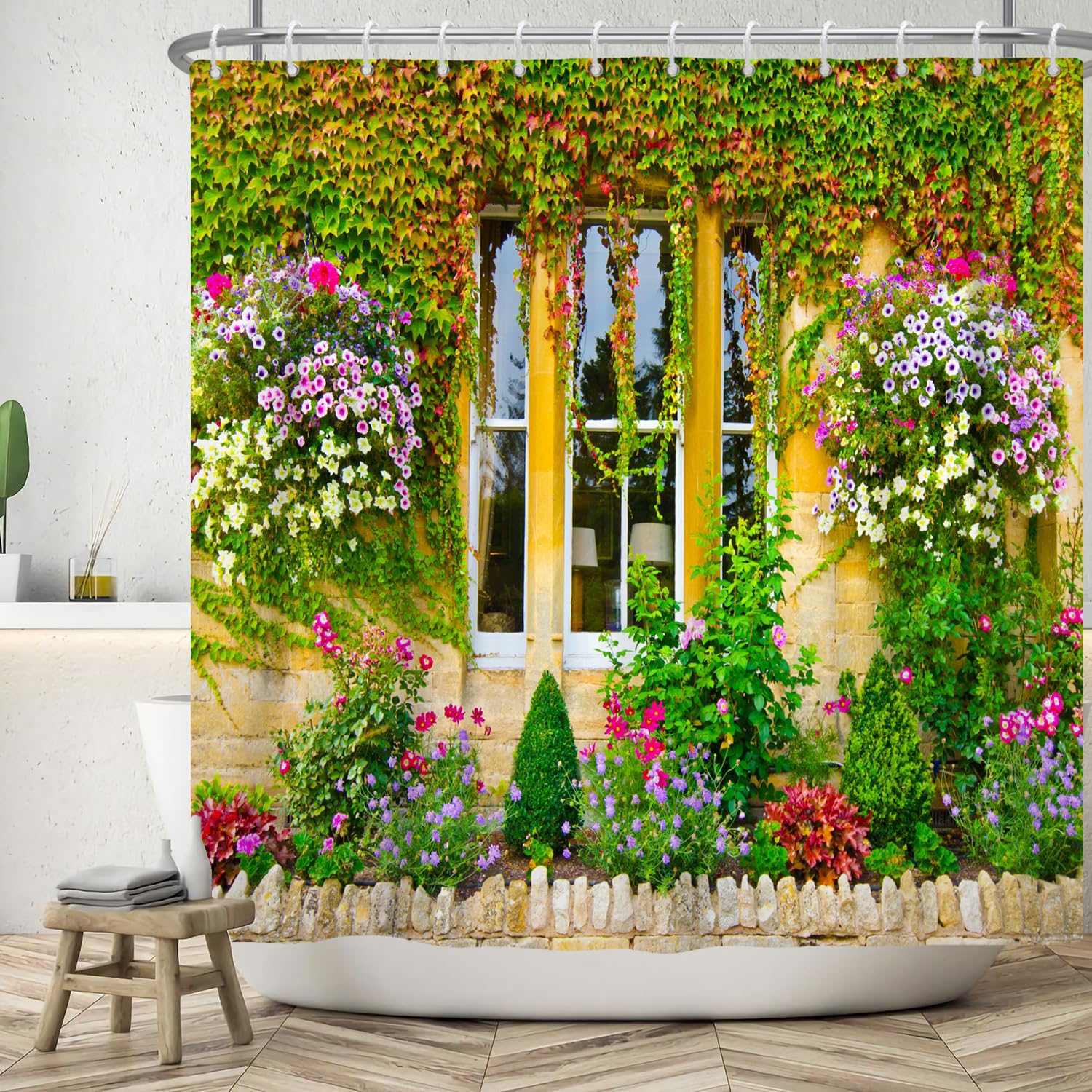 Floral Garden Shower Curtain | Waterproof Polyester, 180x200cm