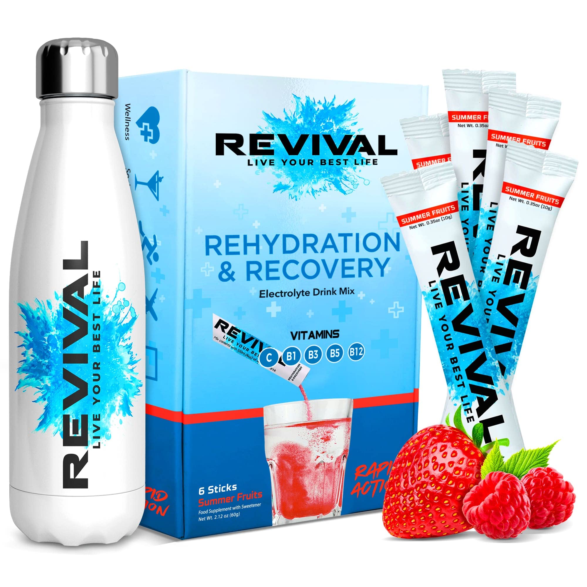 Revival Electrolyte Powder & 500ml Steel Water Bottle Starter Pack