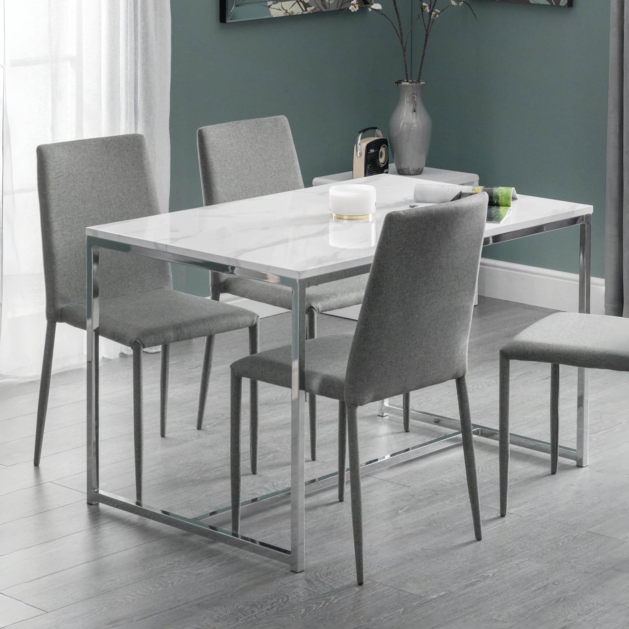 Julian Bowen Scala Dining Table | White Marble & Chrome | 120cm