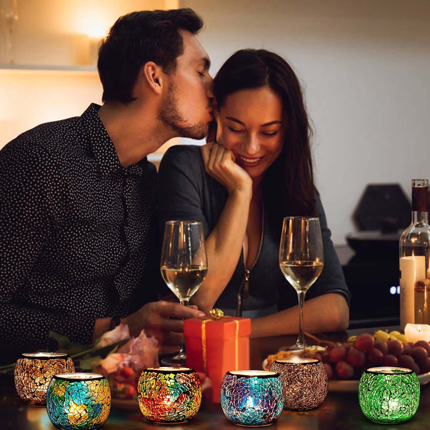 Larcenciel Mosaic Glass Candle Holder – Handmade Votive Set for Home Decor