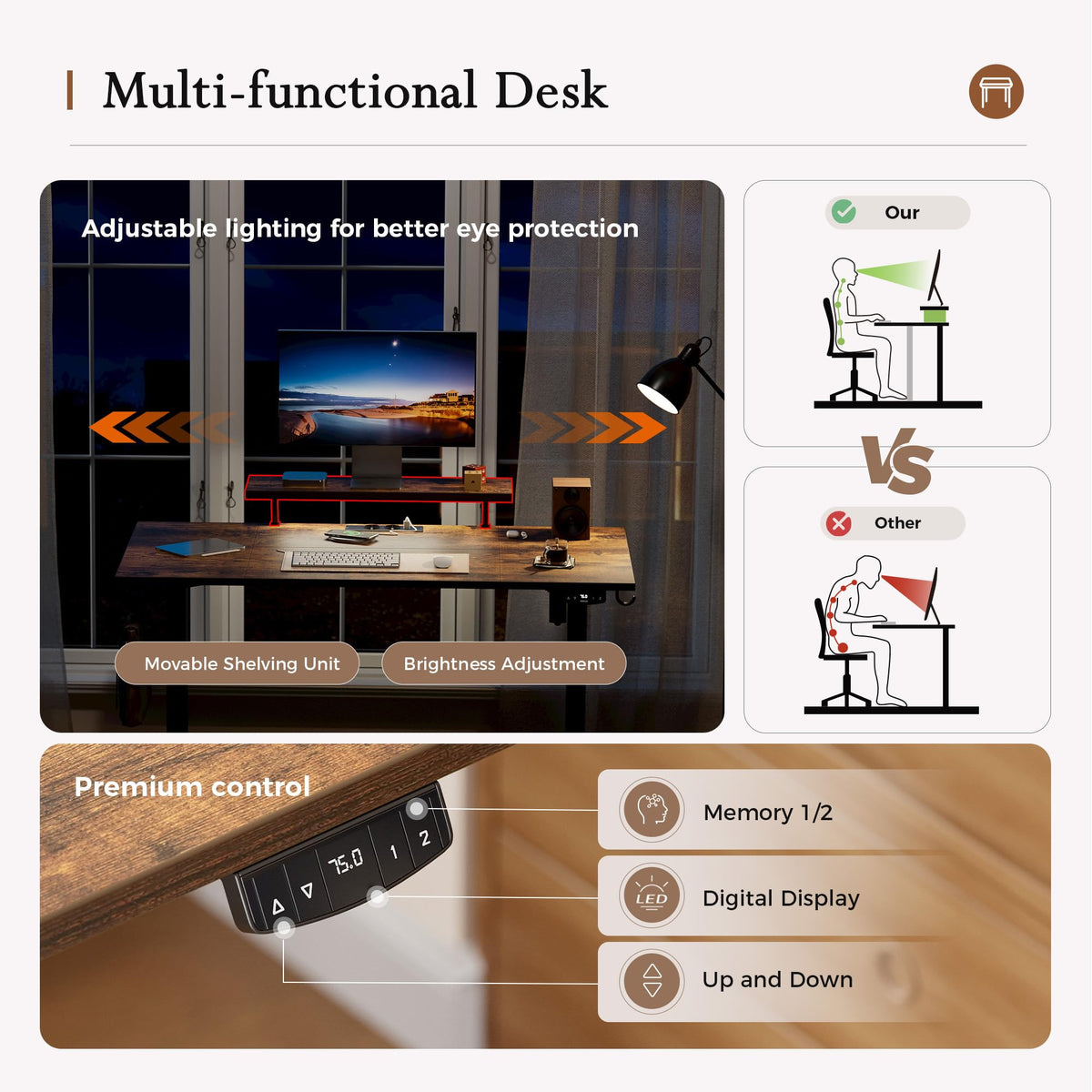 Klicelor Electric Standing Desk, Led & Plug, Movable Monitorstand, 160x80