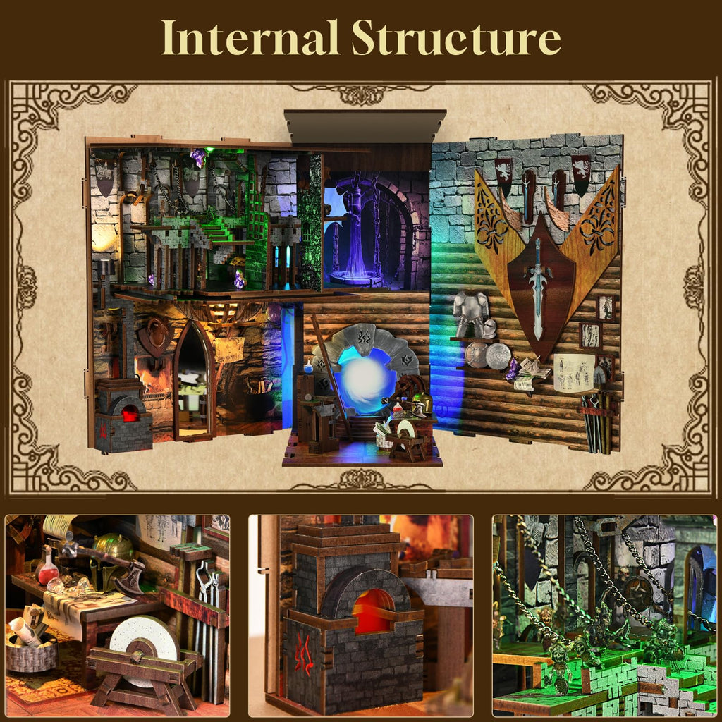 MiniCity Book Nook Kit – Blade and Magic 3D Wooden Puzzle with LED Light