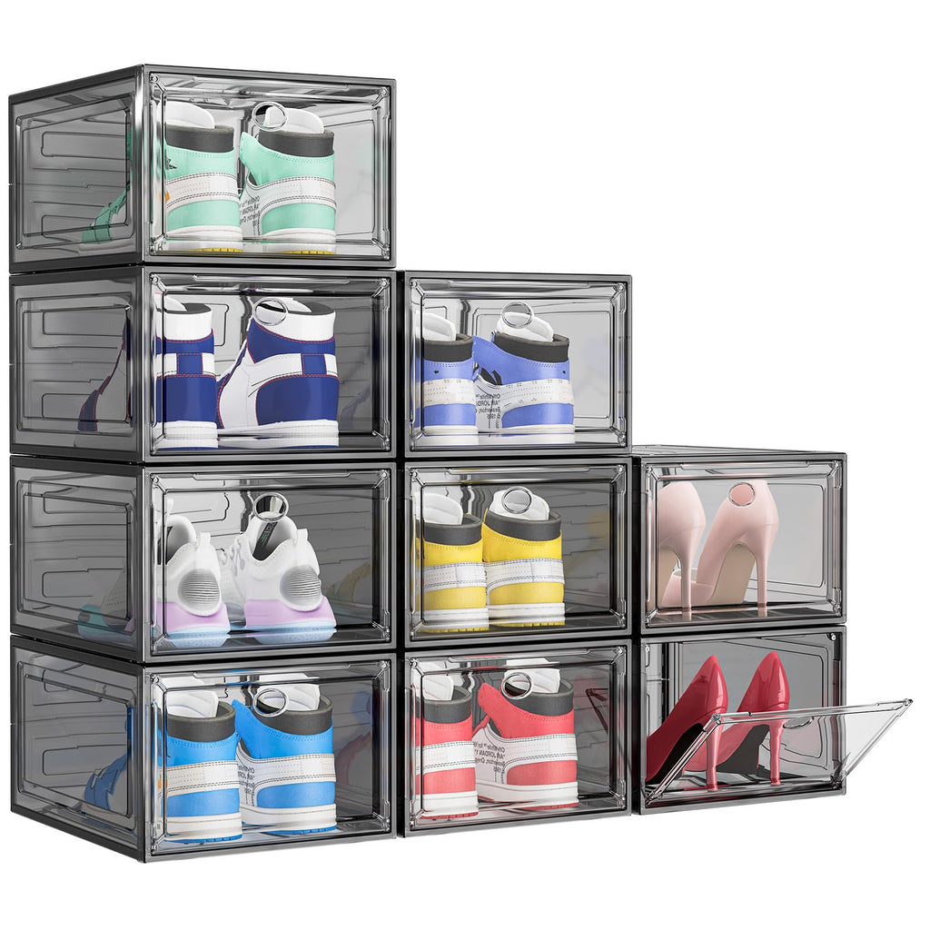 TidyTrove Stackable Shoe Storage Box | 9-Pack Clear Magnetic Containers