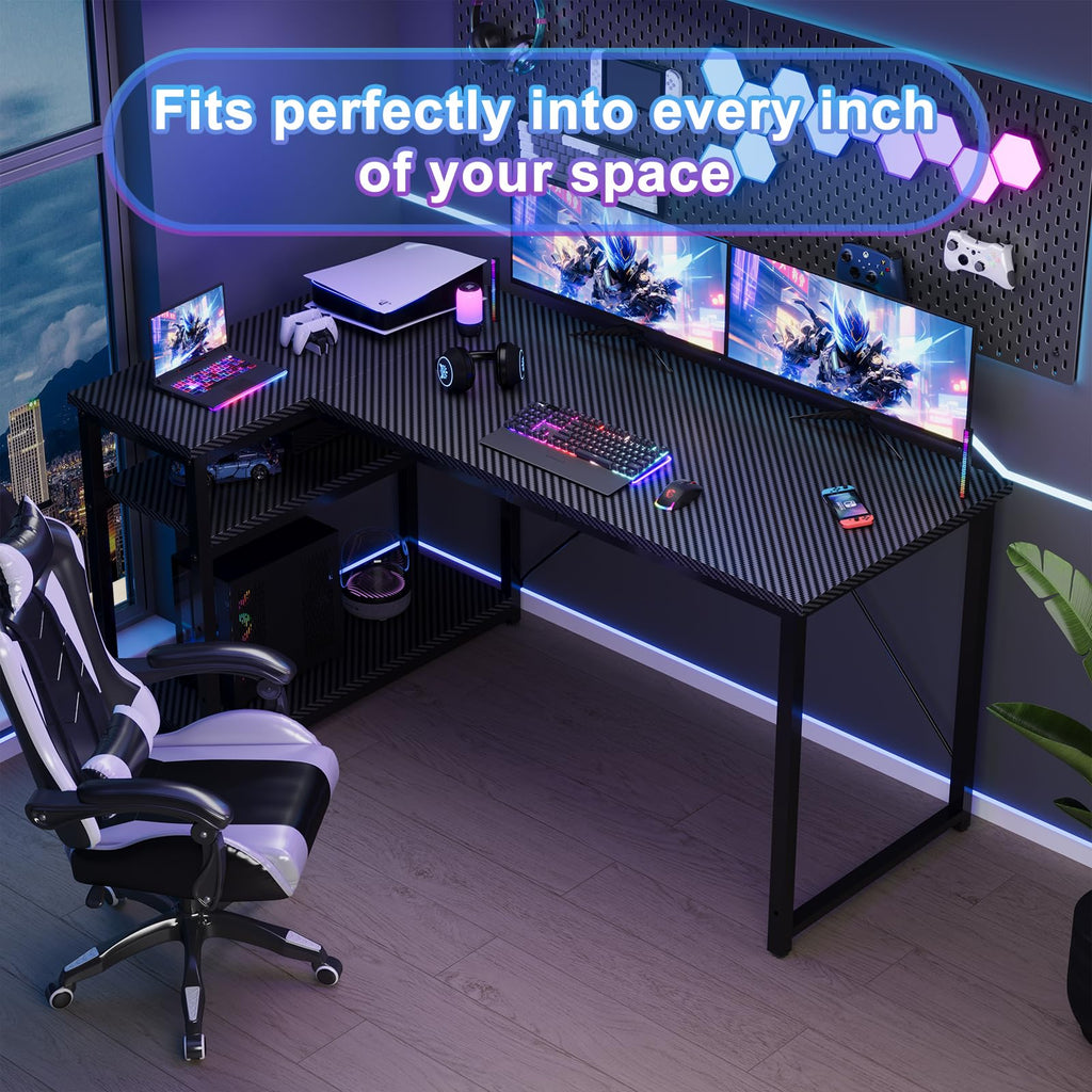 JUMMICO Small L Shaped Desk 100x80cm with Storage, Corner Computer Desk with Reversible Shelf, Sturdy Office Desk & Workstations for Home Office - image 3