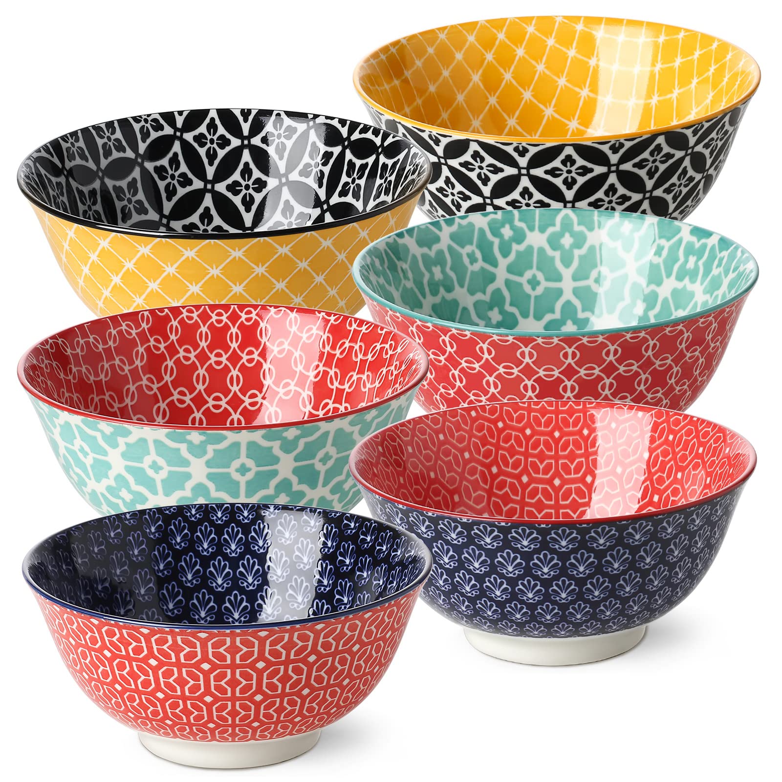 DOWAN Porcelain Cereal Bowls Set of 6 | 680ml Deep Soup & Salad Bowls