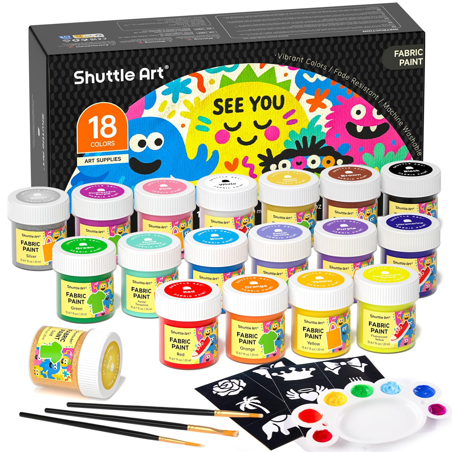 Shuttle Art Permanent Fabric Paint Set - 18 Colors for Clothes & Shoes