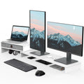 Dual Monitor Stand Riser with Drawer - Adjustable Wood Shelf