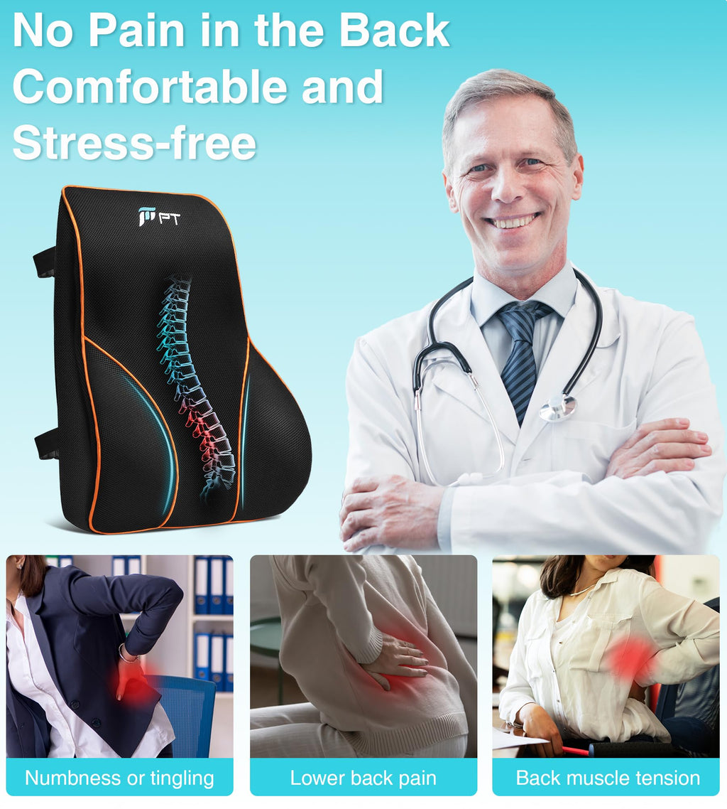 POOTACK Lumbar Support Cushion – Ergonomic Memory Foam Back Pillow