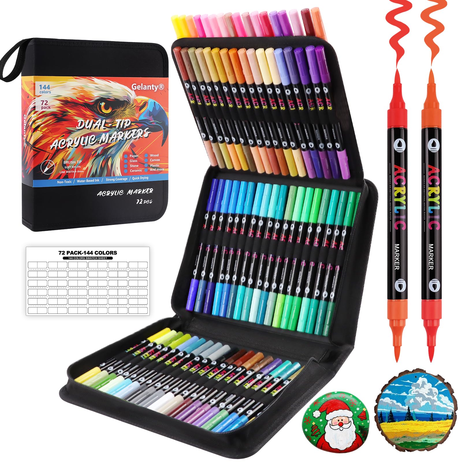 Gelanty 144 Colours Acrylic Paint Pens | 72 Dual Tip Markers for Rock Art