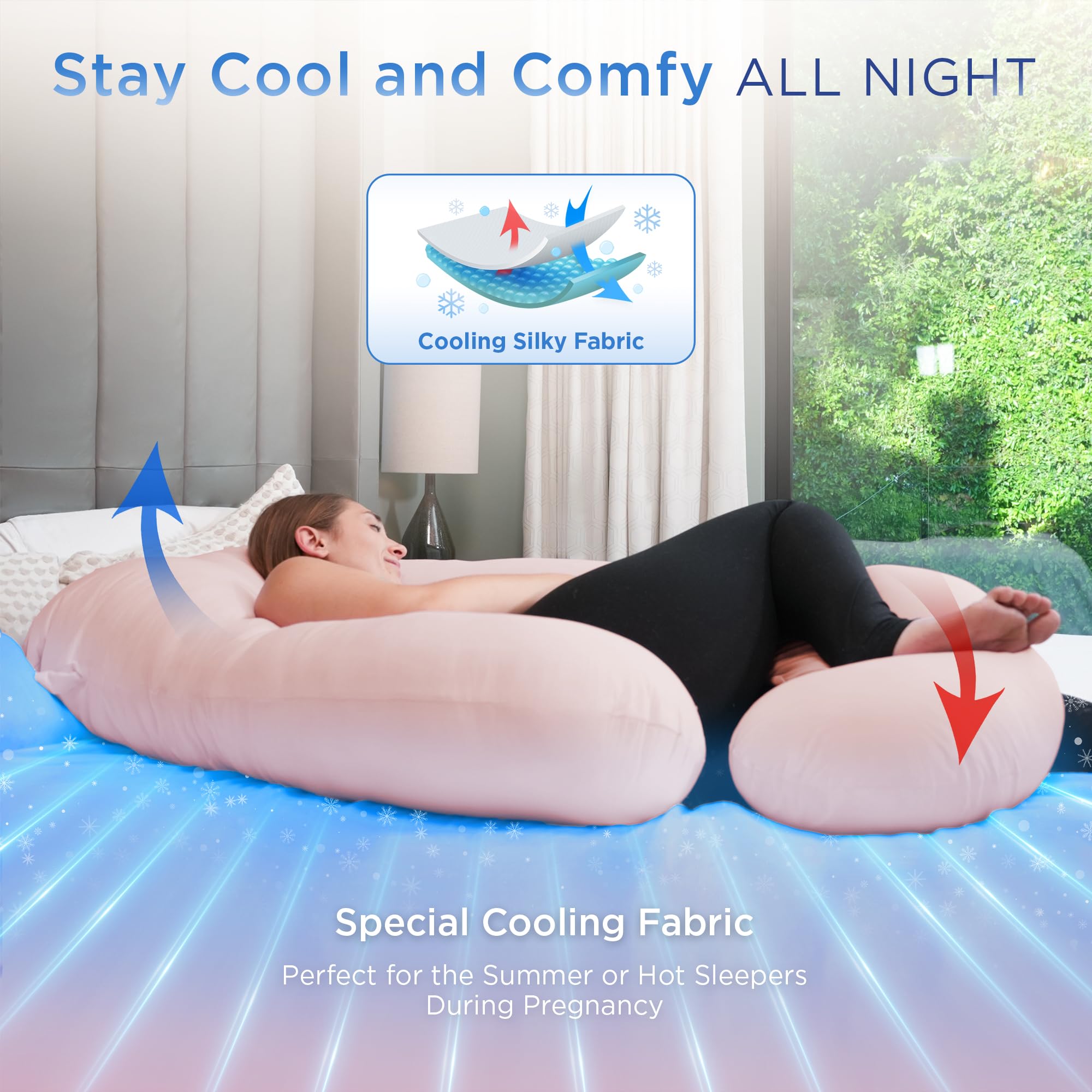 PinkFoggie Cooling Pregnancy Pillow – 57 Inch U-Shaped Full Body Support