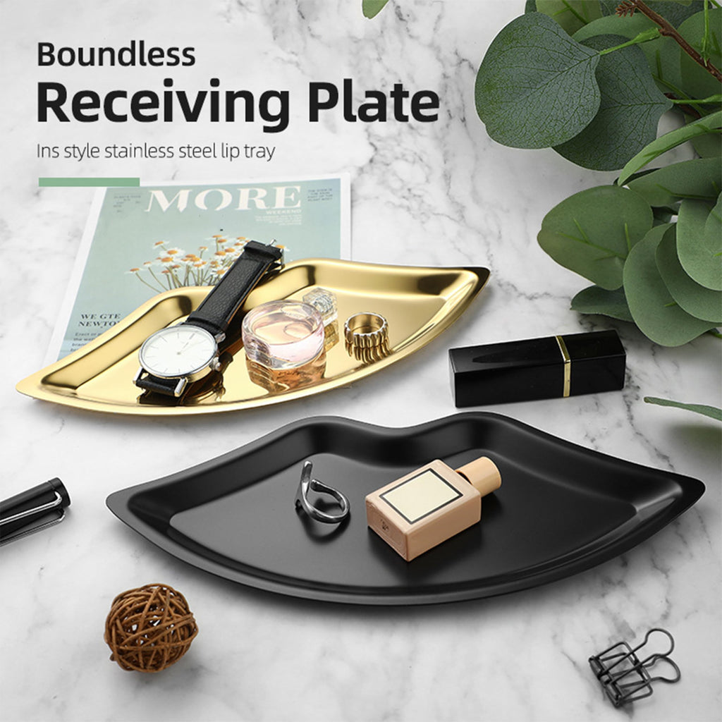 BuerHomie Black Serving Tray, Lip Shape, Stainless Steel, for Trinket Key silvery