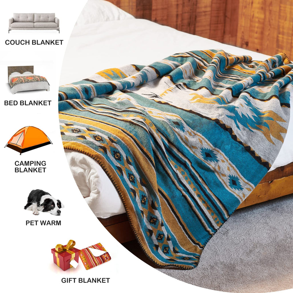 HORIMOTE HOME Aztec Sherpa Throw Blanket | Southwestern Navajo Boho Teal