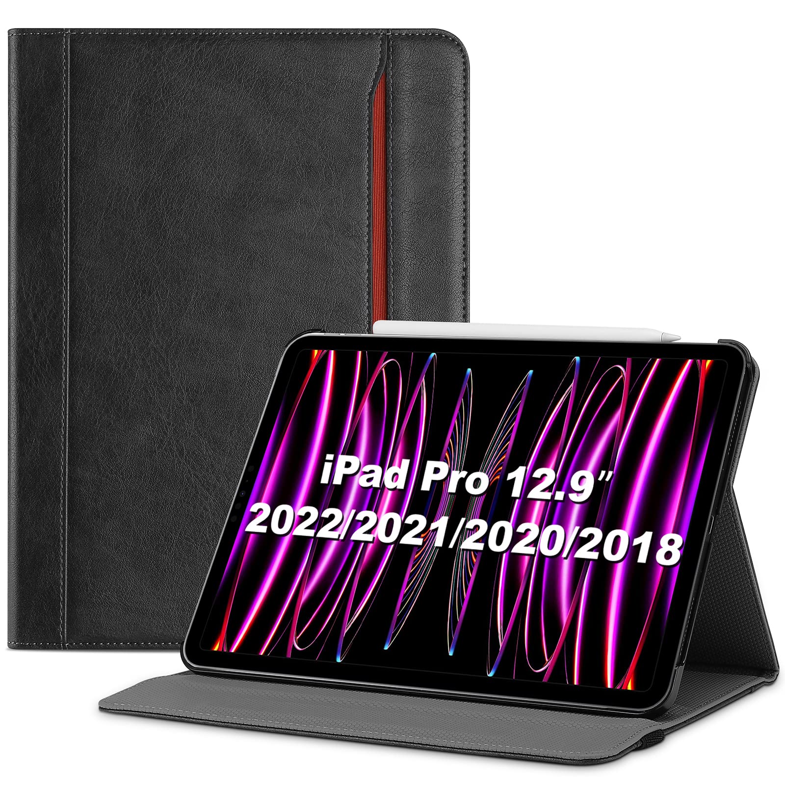 ProCase iPad Pro 12.9 Case (2022-2018) | PU Leather Folio Cover - Black