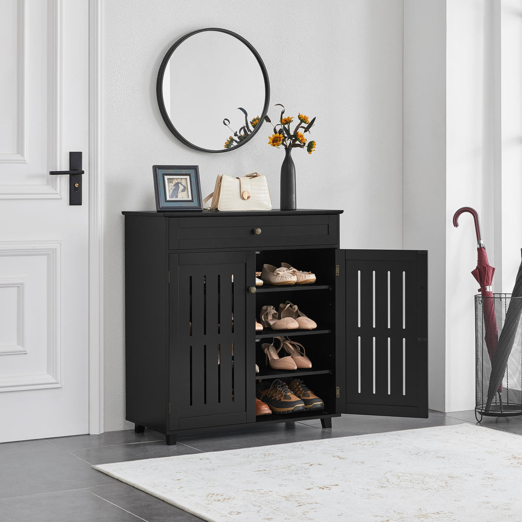 Yaheetech Shoe Cabinet 4-Tier Shoe Storage Organizer with Drawer, Black - image 2