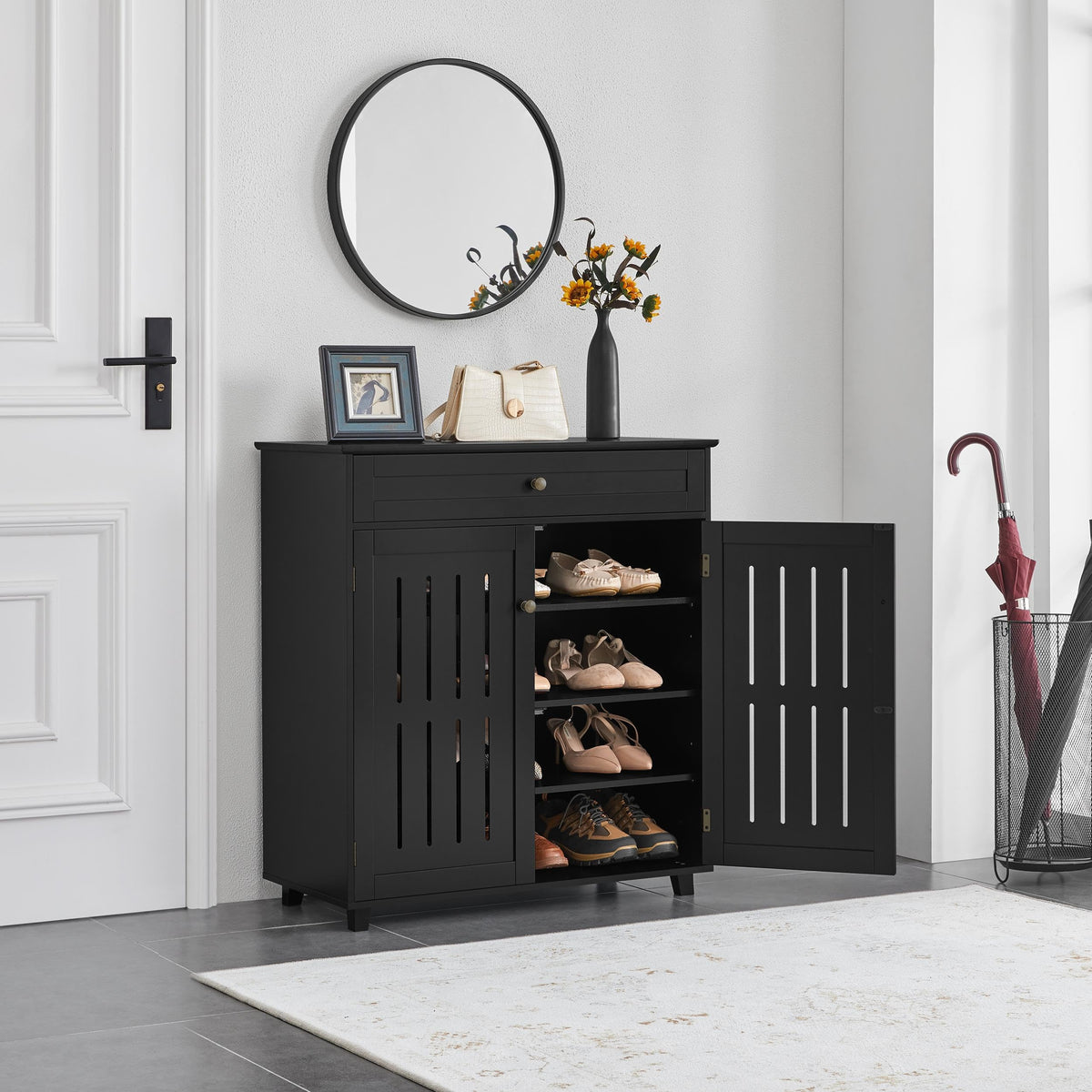 Yaheetech Shoe Cabinet 4-Tier Shoe Storage Organizer with Drawer, Black - image 2