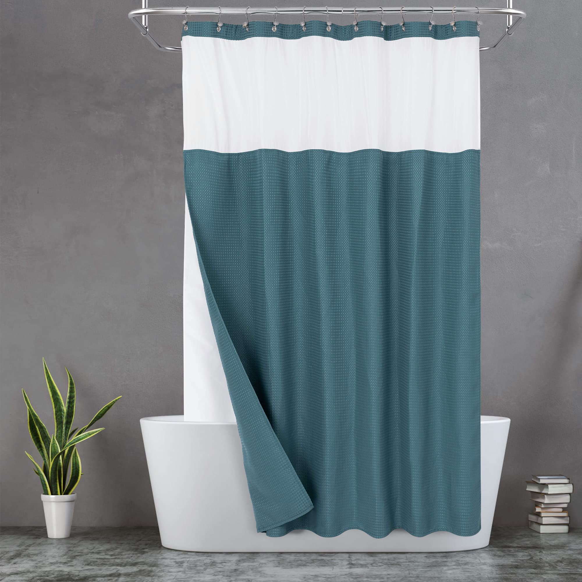 N&Y HOME Waffle Weave Shower Curtain with Snap-in Liner & Hooks Set