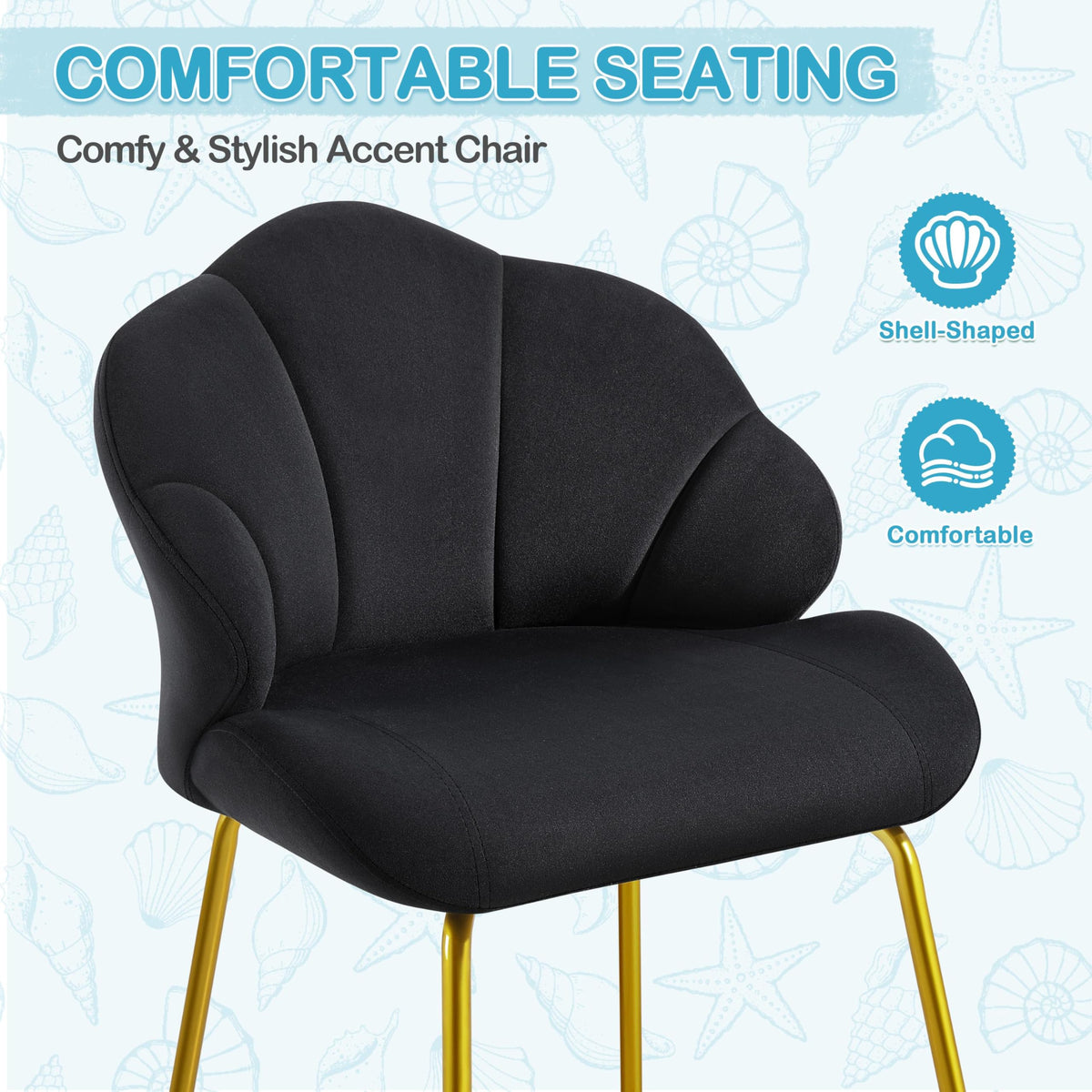 Yaheetech Velvet Armchair Accent Chair w/Shell Shaped Backrest, Black - image 5