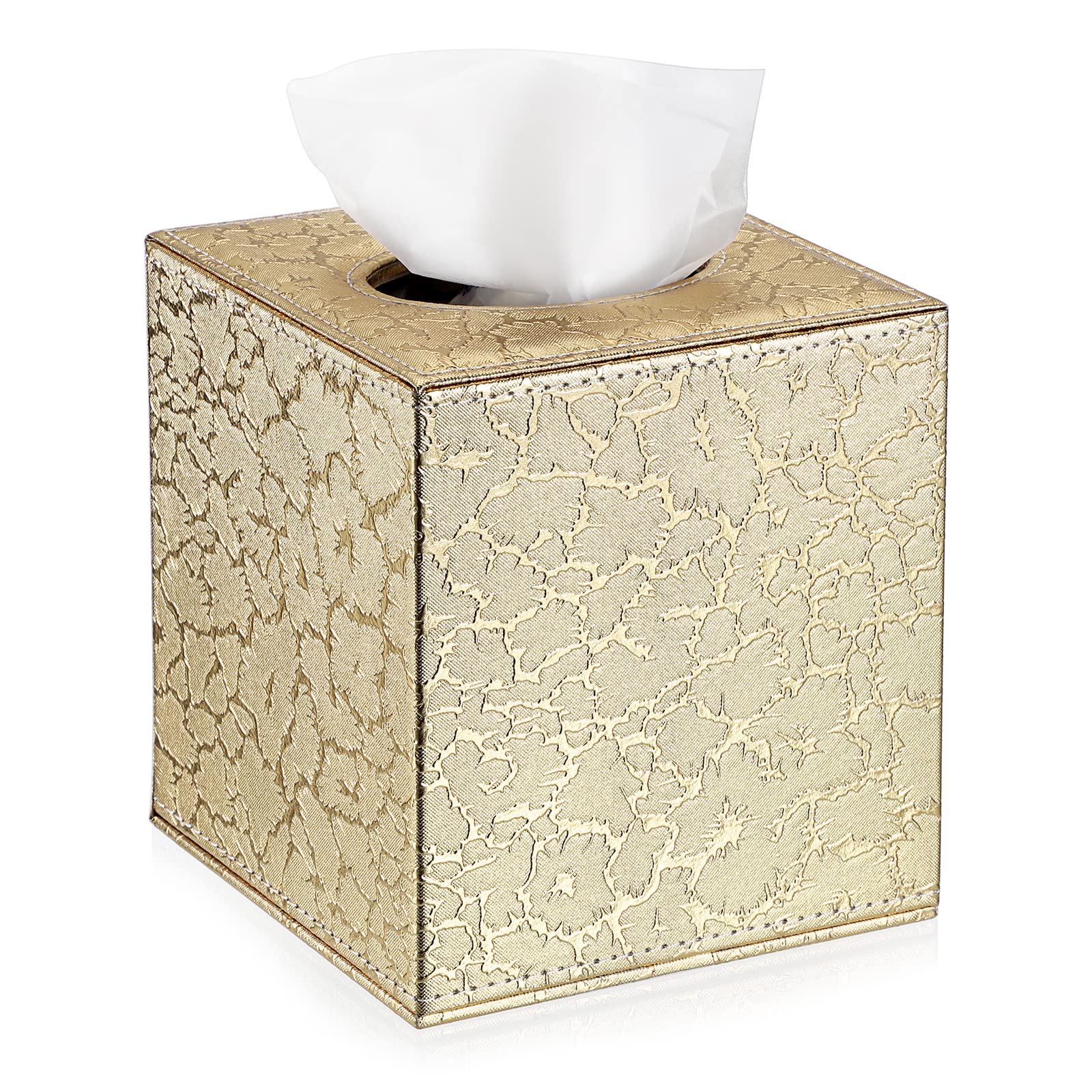 BTSKY Gold PU Leather Cube Tissue Box Cover – Decorative Napkin Holder