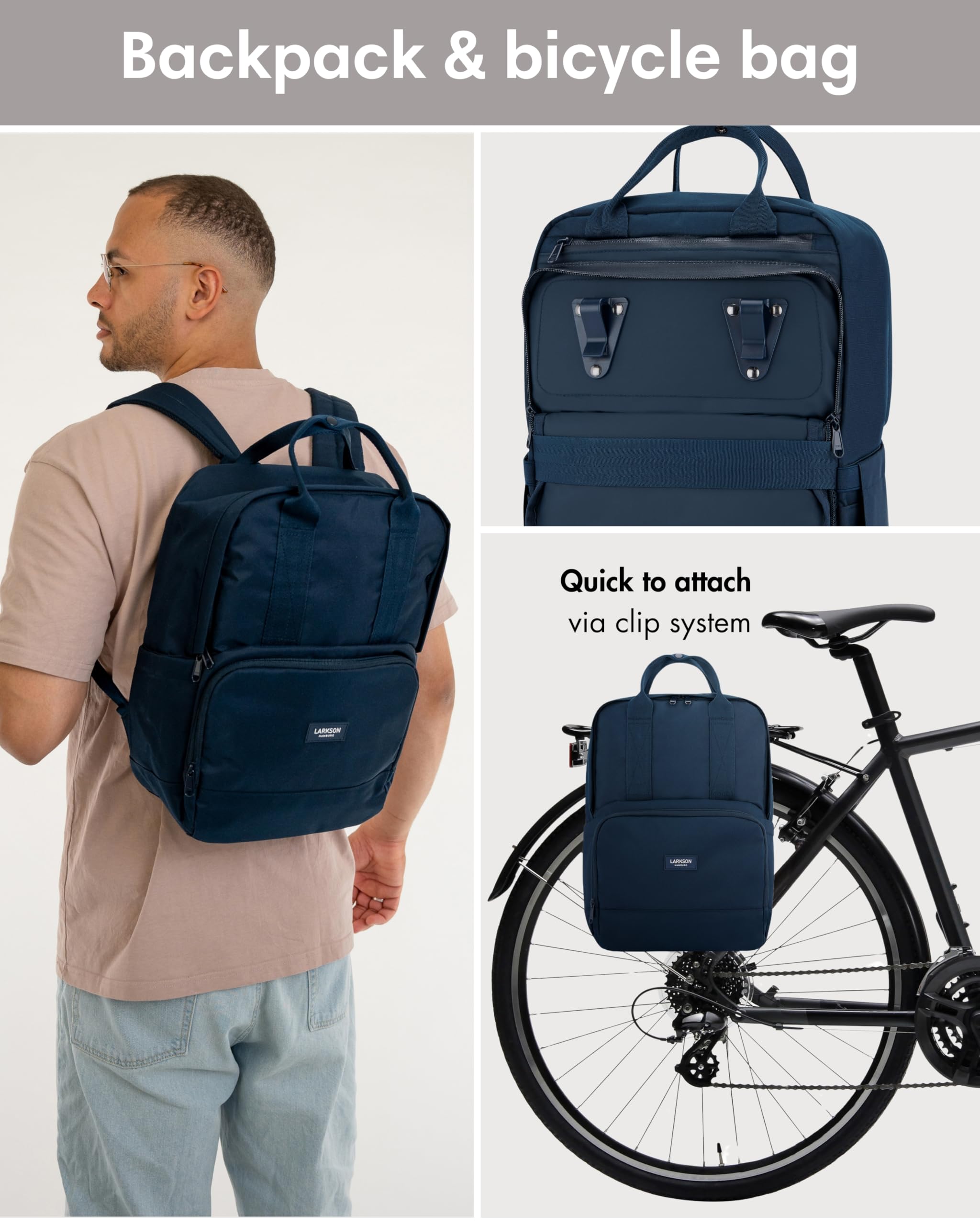 LARKSON 2-in-1 Bike Pannier Bag & Backpack | Blue Recycled Material