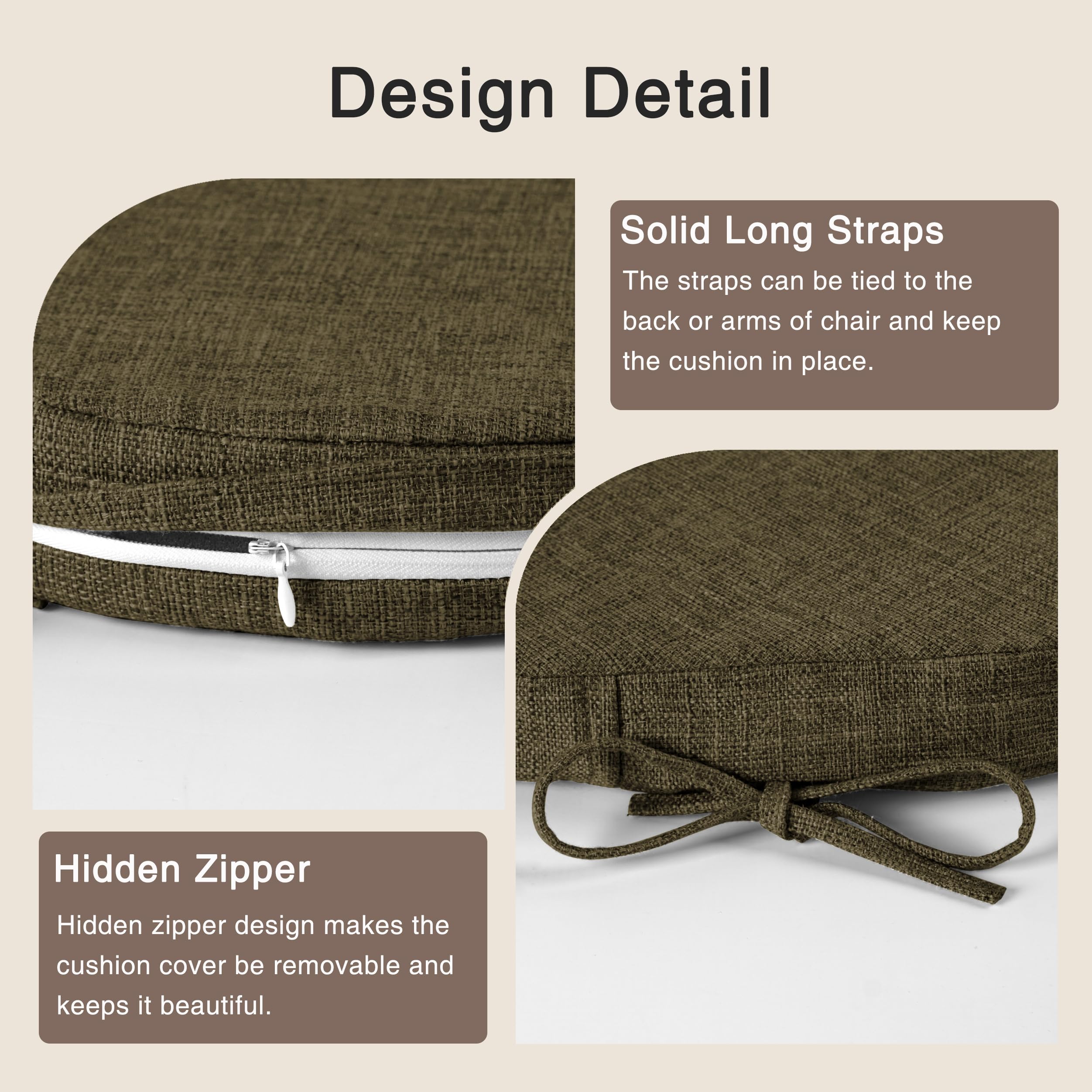 OVOV Windsor Chair Cushions Set of 4 – Non-Slip Linen Dining Seat Pads