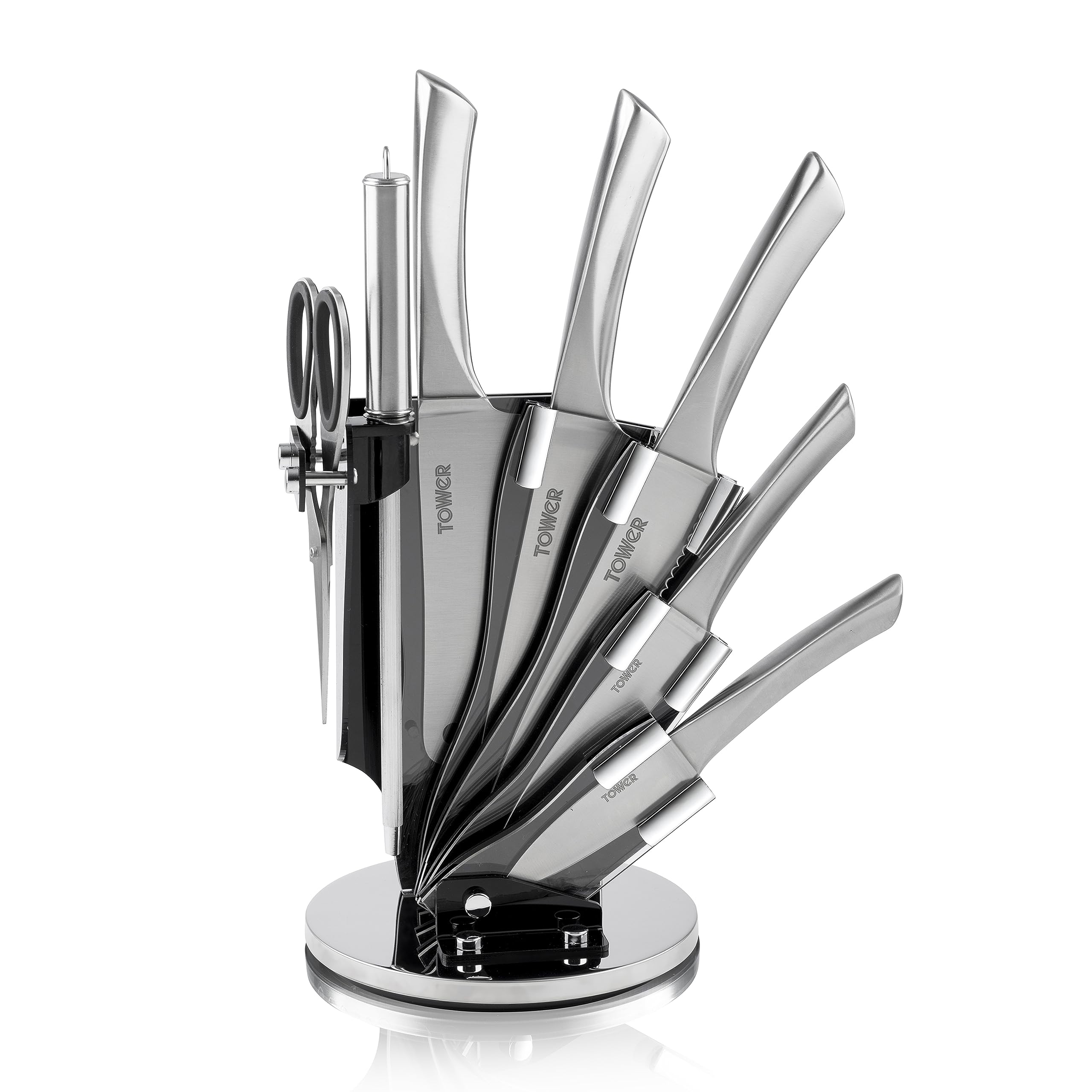 Tower 7 Piece Stainless Steel Knife Set with Rotating Acrylic Block