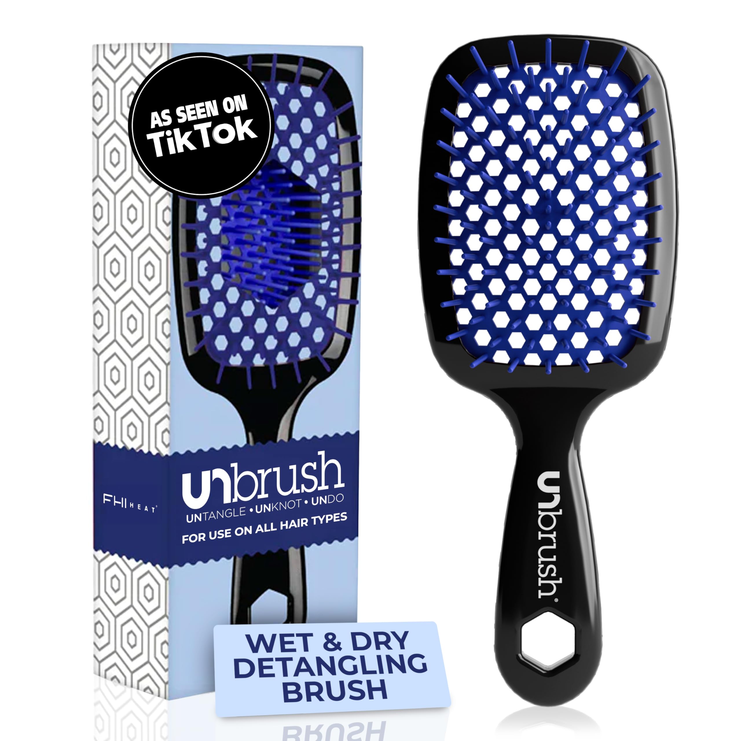 FHI UNbrush Detangling Hair Brush – Vented Wet & Dry Brush in Blue