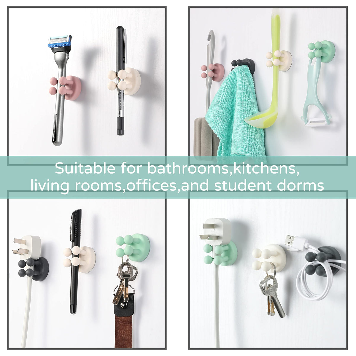 Silicone Toothbrush Holders Multi-Function Hook Razor holder Waterproof Self Adhesive Wall Mounted Single Hook for Wall or Glass for Hanging Bathroom - image 4