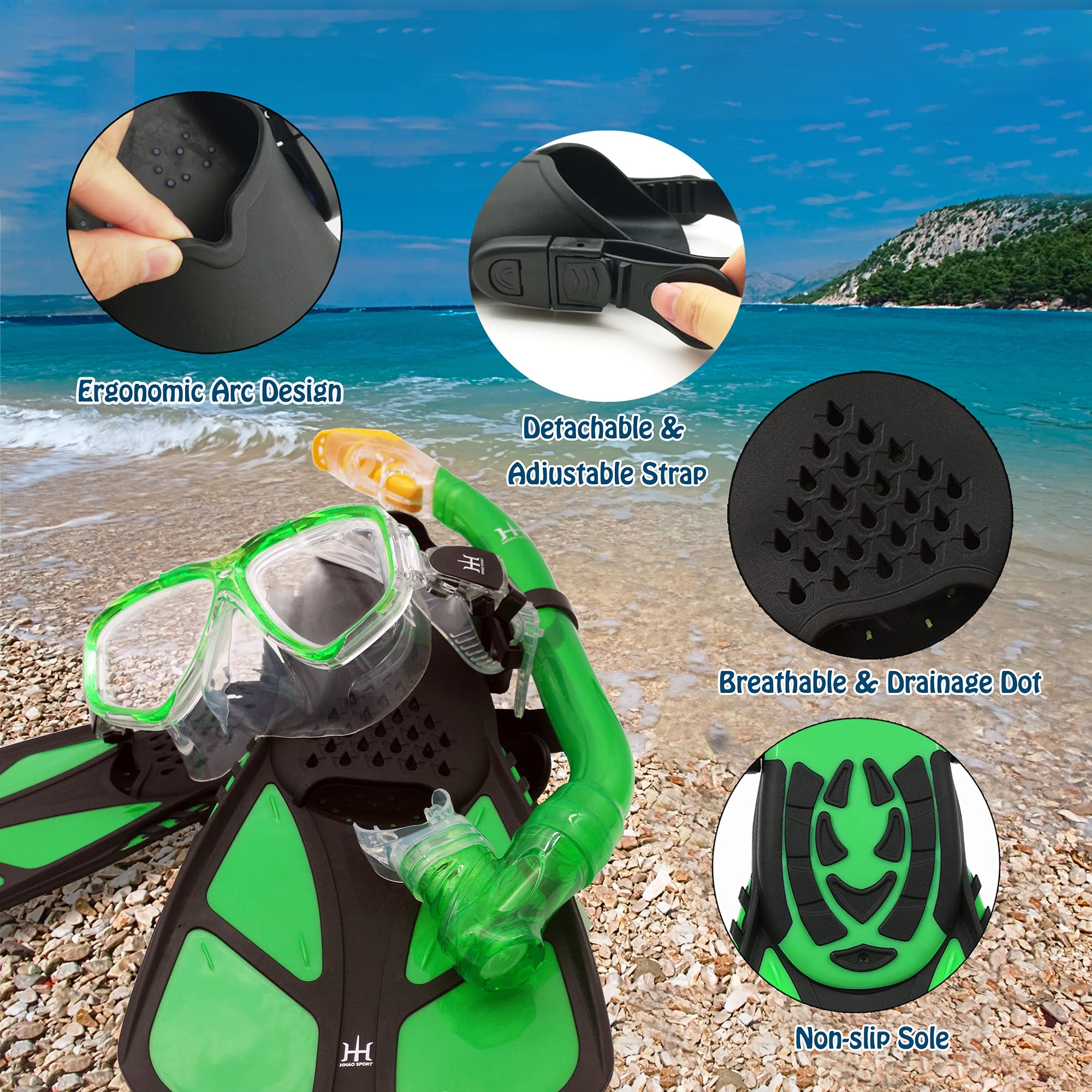 Jolof Store Kids Snorkeling Set - Full Dry Snorkel Gear with Fins, 5-12 Yrs