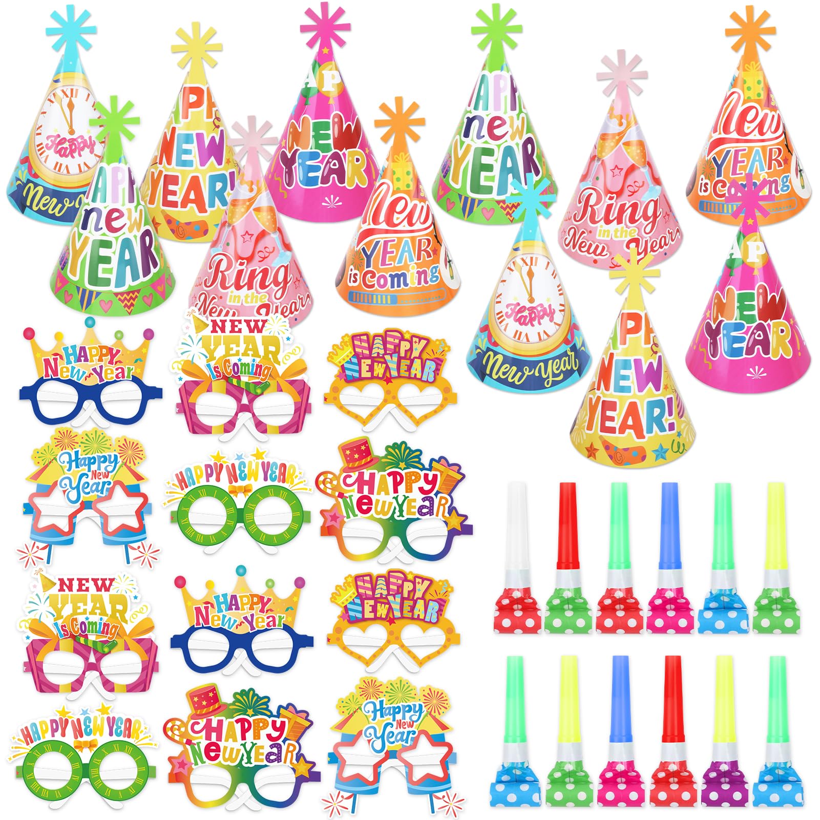 HOWAF 2026 New Years Eve Party Supplies Kit – 36pc Hats, Glasses & Blowers