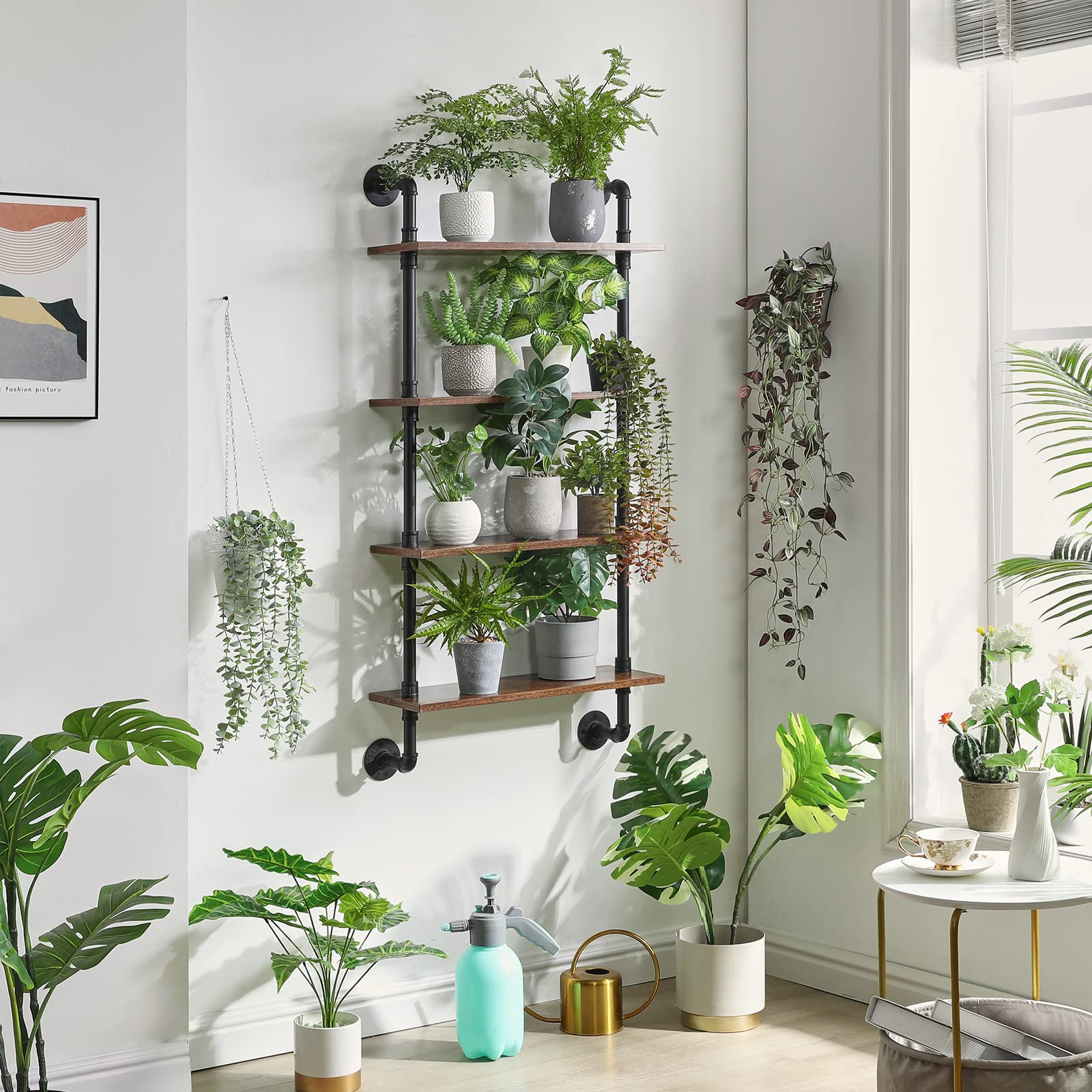 YMYNY 4-Tier Industrial Pipe Wall Shelves | Rustic Wood Floating Racks
