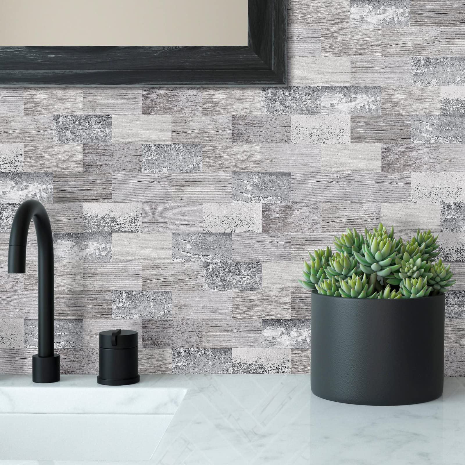 DEWOO Peel and Stick Wood Backsplash Tiles - 20-Sheet Pale Wood (12x12)
