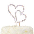 LOVENJOY Rose Gold Crystal Double Hearts Wedding Cake Topper with Gift Box