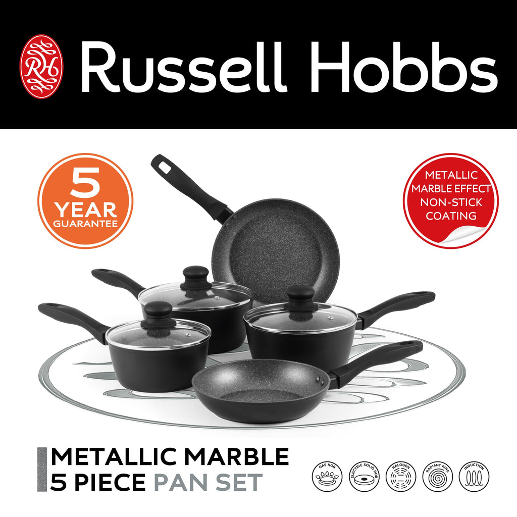Russell Hobbs Metallic Marble 5 Piece Non-Stick Cookware Set | Induction