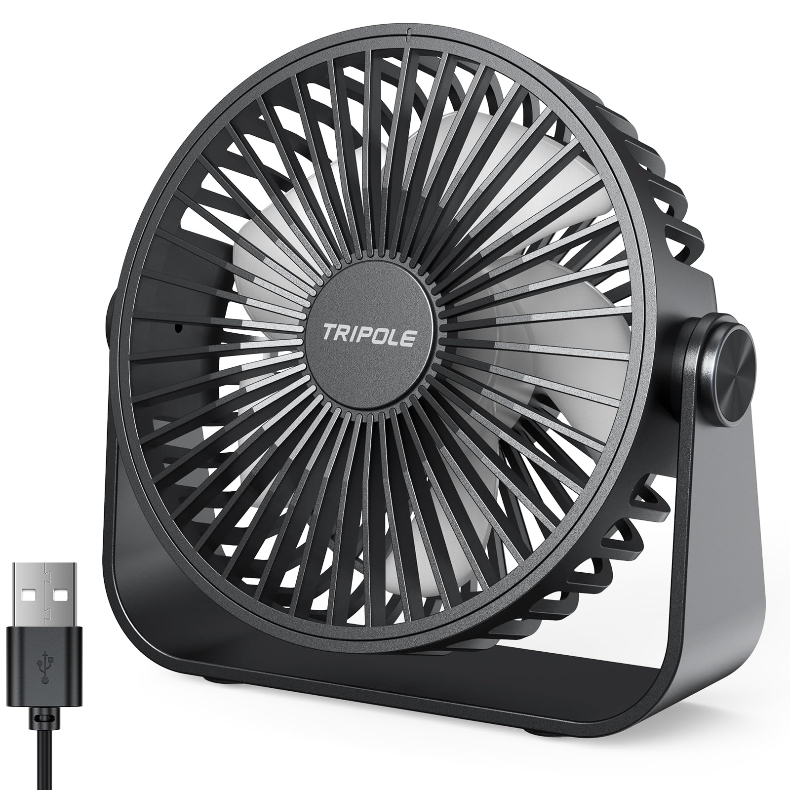 TriPole USB Desk Fan – 4.5 Inch Portable Mini Table Fan, 3 Speeds