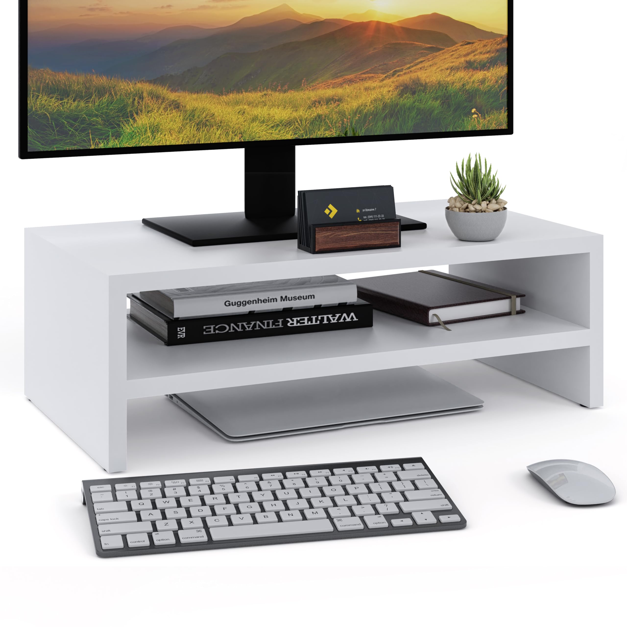 ComfortCove 2-Tier Monitor Riser & Laptop Stand with Storage, White