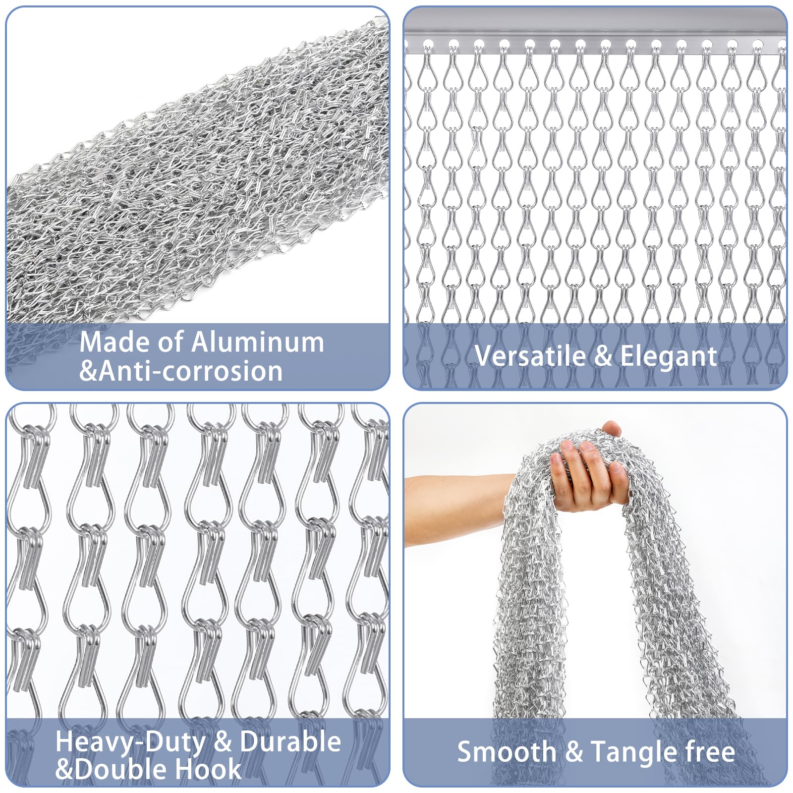 VerRich Aluminium Chain Link Door Fly Screen – 100x200cm Insect Curtain