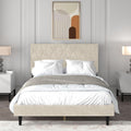Galano Mallory Upholstered Double Bed Frame with Headboard - Beige
