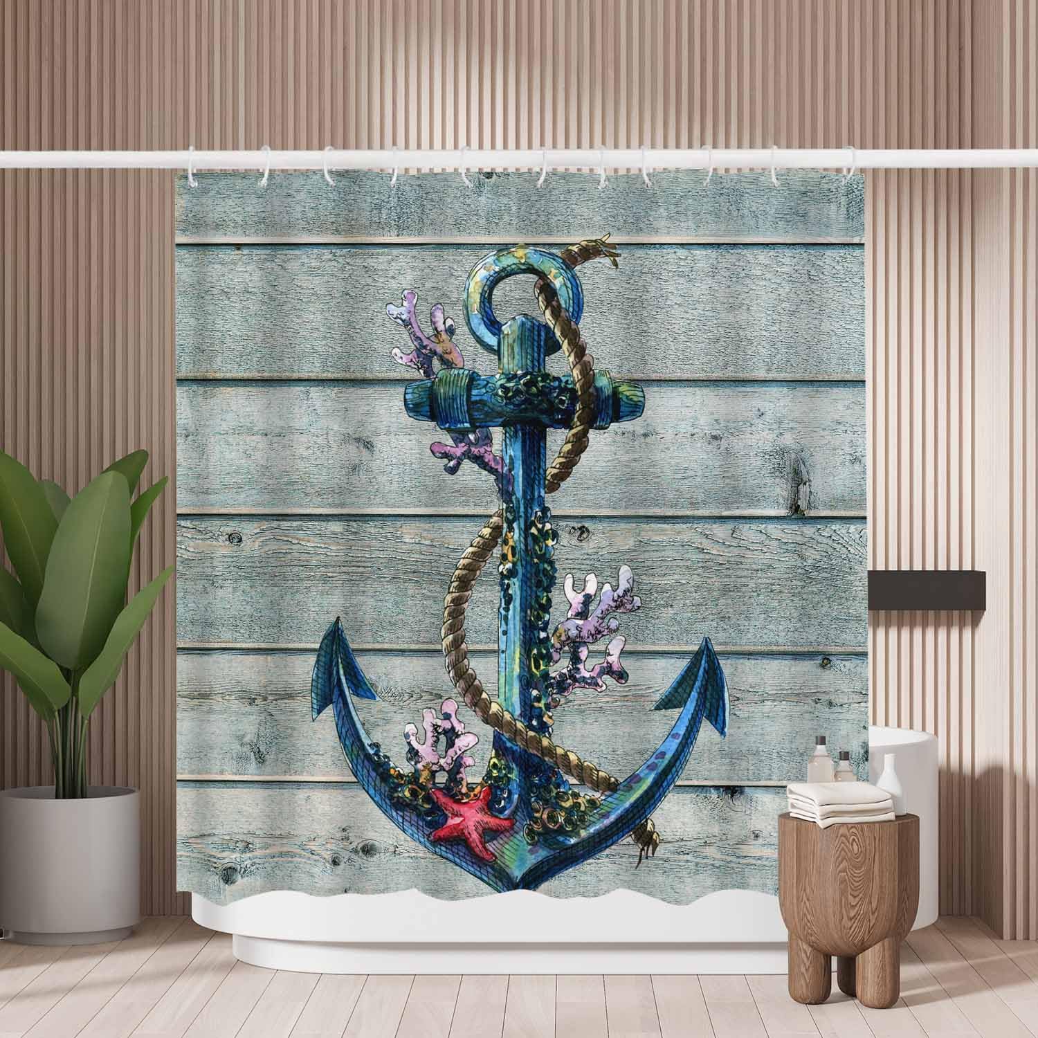 Woutay Retro Anchor Shower Curtain | Mold Resistant Polyester, 180x180cm