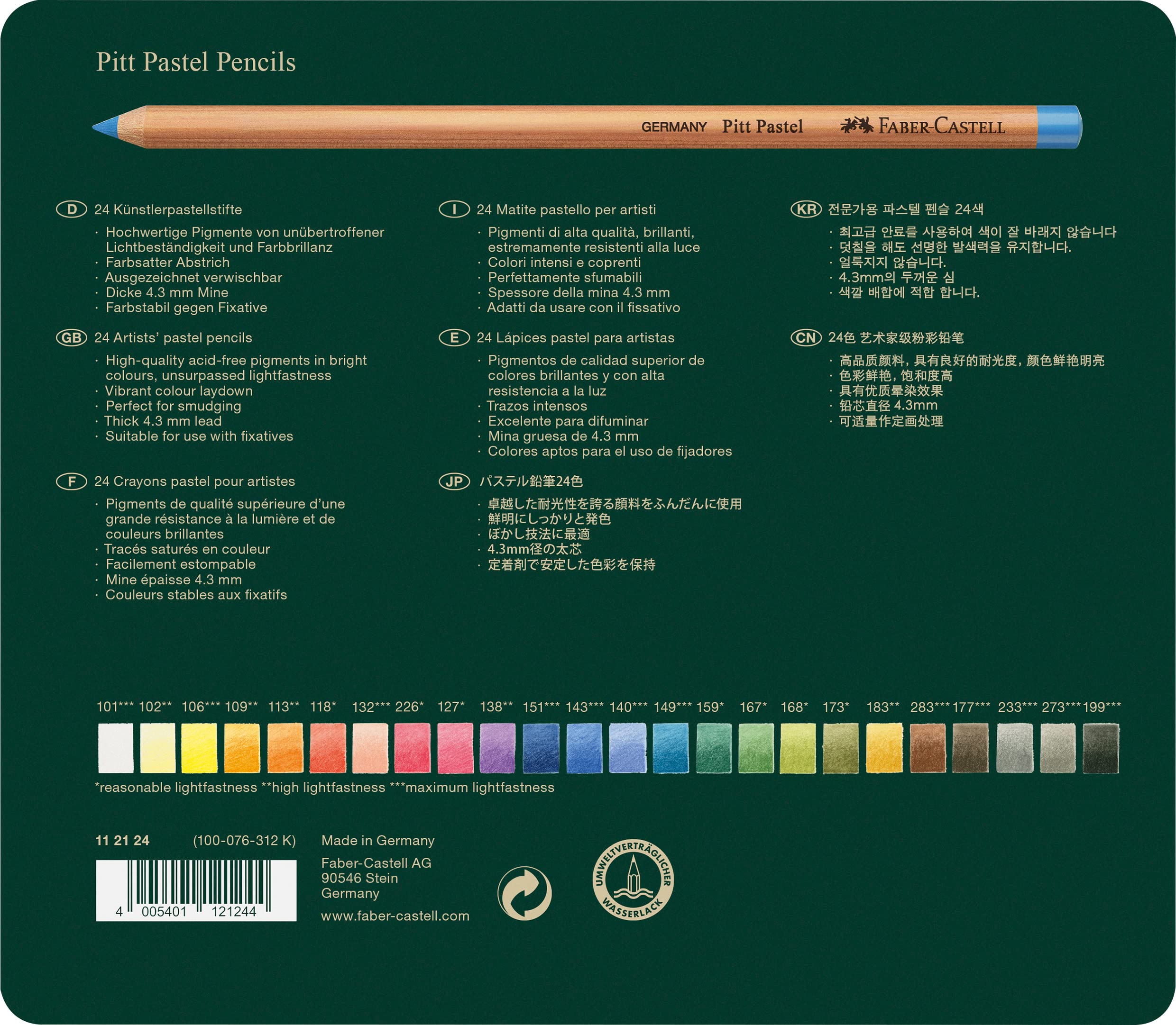Faber-Castell Pitt Pastel Pencils – Tin of 24 Professional Art Pencils