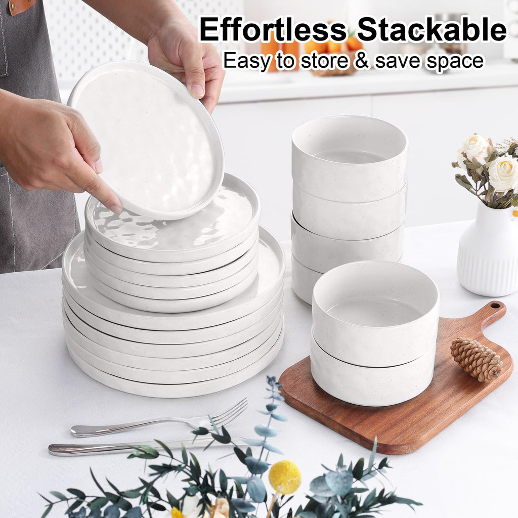 Homikit 18-Piece Reactive Glaze Dinner Set | Stoneware Plates and Bowls