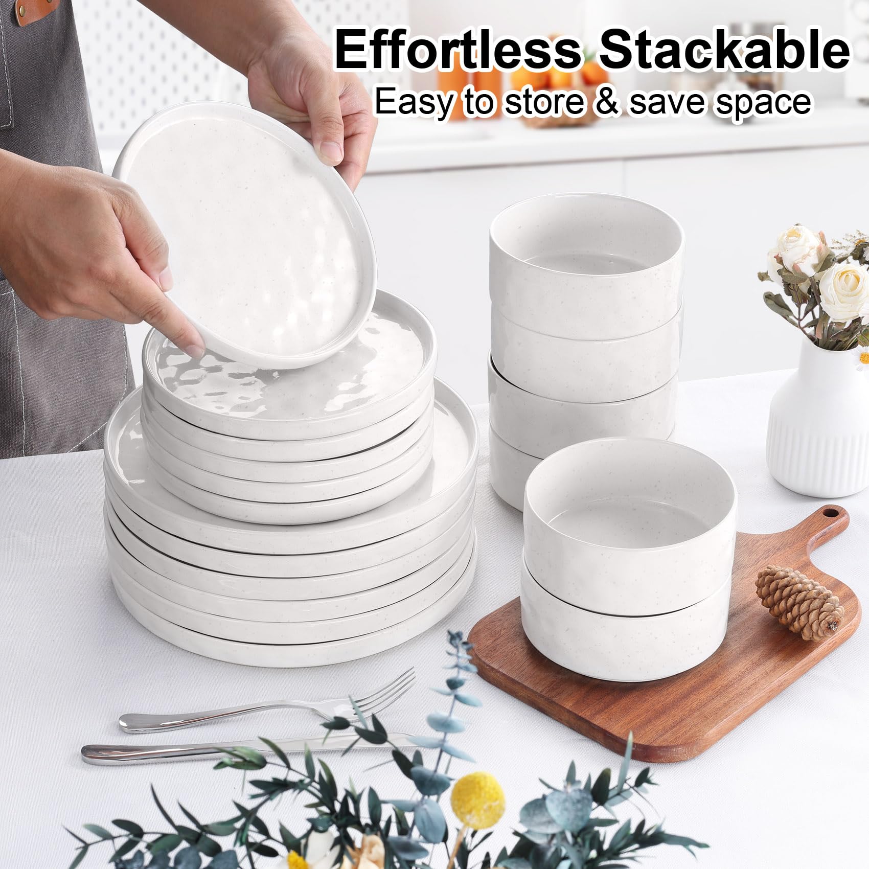 Homikit 18-Piece Reactive Glaze Dinner Set | Stoneware Plates and Bowls