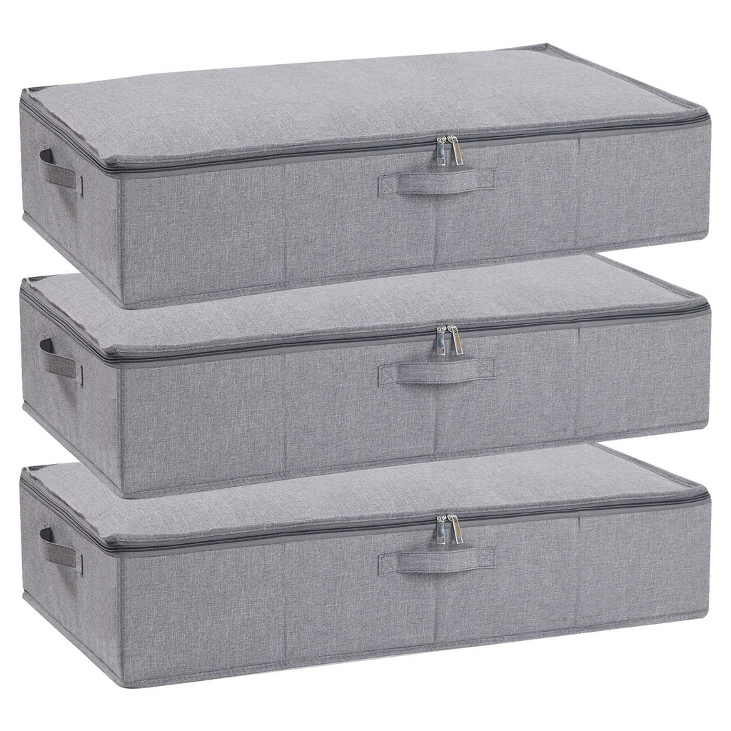 YheenLf Under Bed Storage Box with Lid | Foldable Linen Organiser, 3-Pack