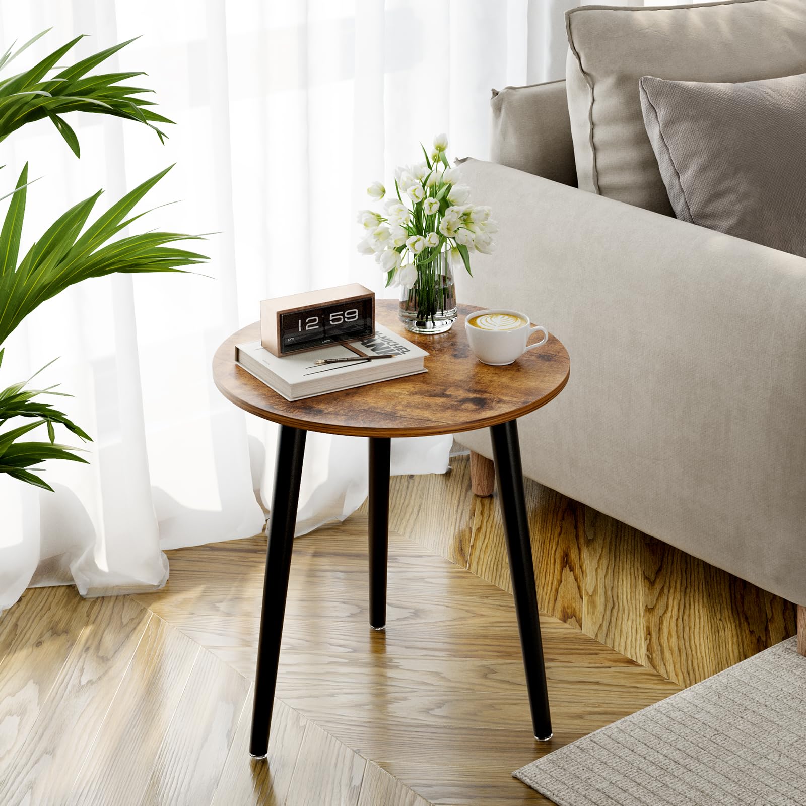APICIZON Round Side Table – Wooden End Table for Small Spaces, 51cm