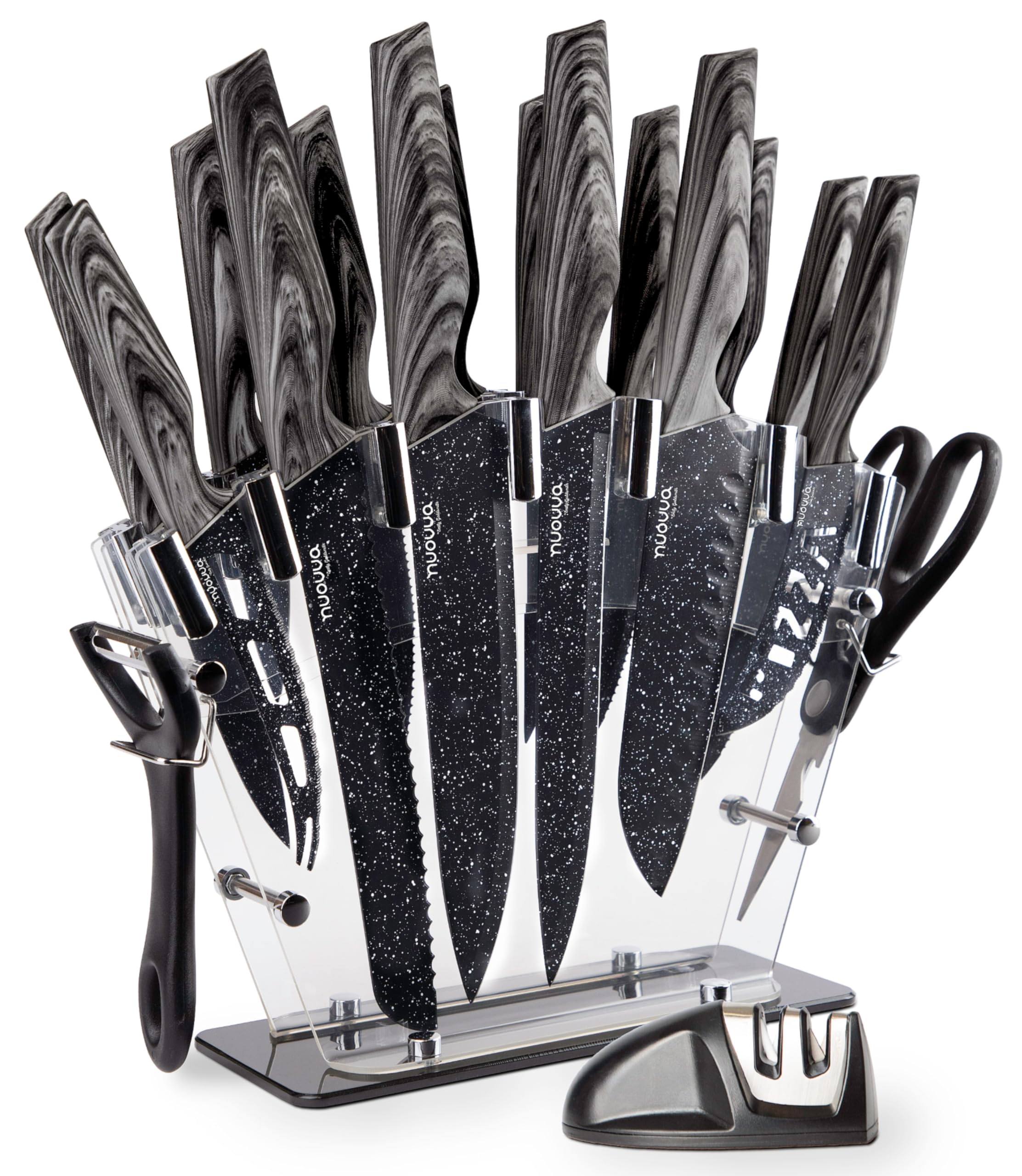 Nuovva 17-Piece Professional Kitchen Knife Set with Acrylic Block