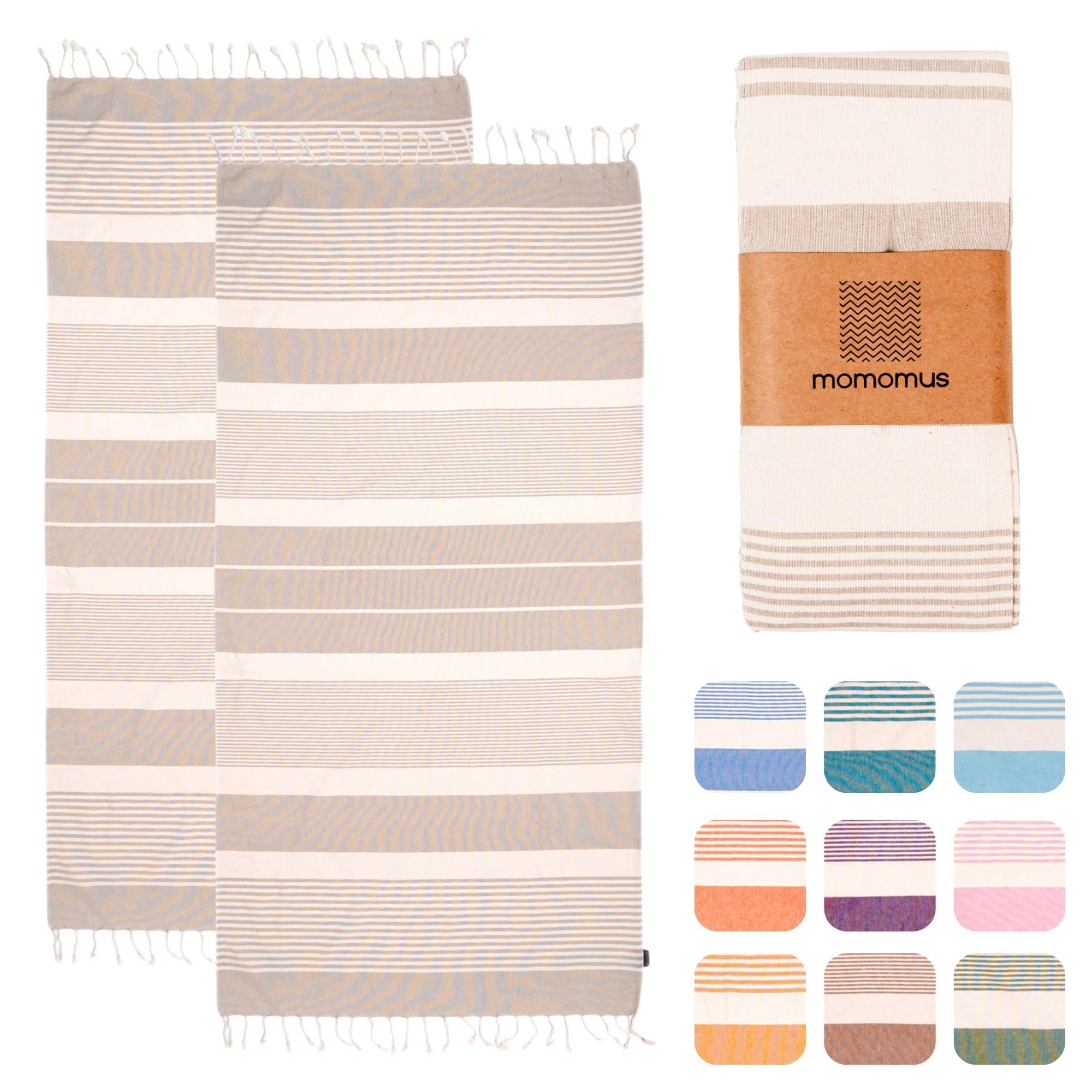 MOMOMUS 2-Pack XL Cotton Beach Towels – Ultra-Soft Fouta, Beige 90x180cm