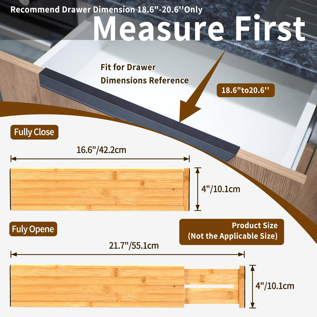 Utoplike 4-Piece Bamboo Drawer Dividers | Adjustable Spring Loaded Inserts