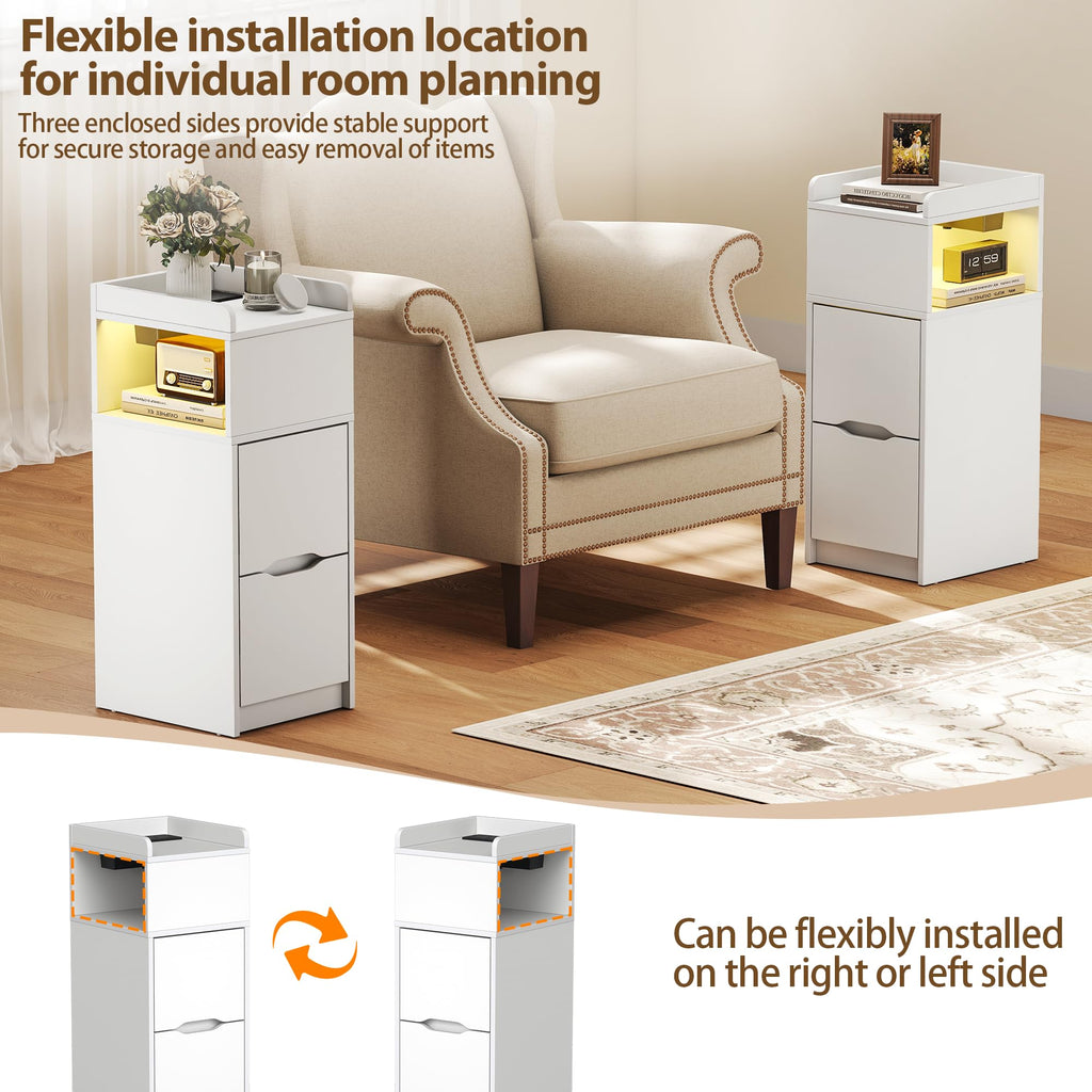 Quikraen Set of 2 Slim Bedside Table with Charging Station&Sensor LED Light - image 5