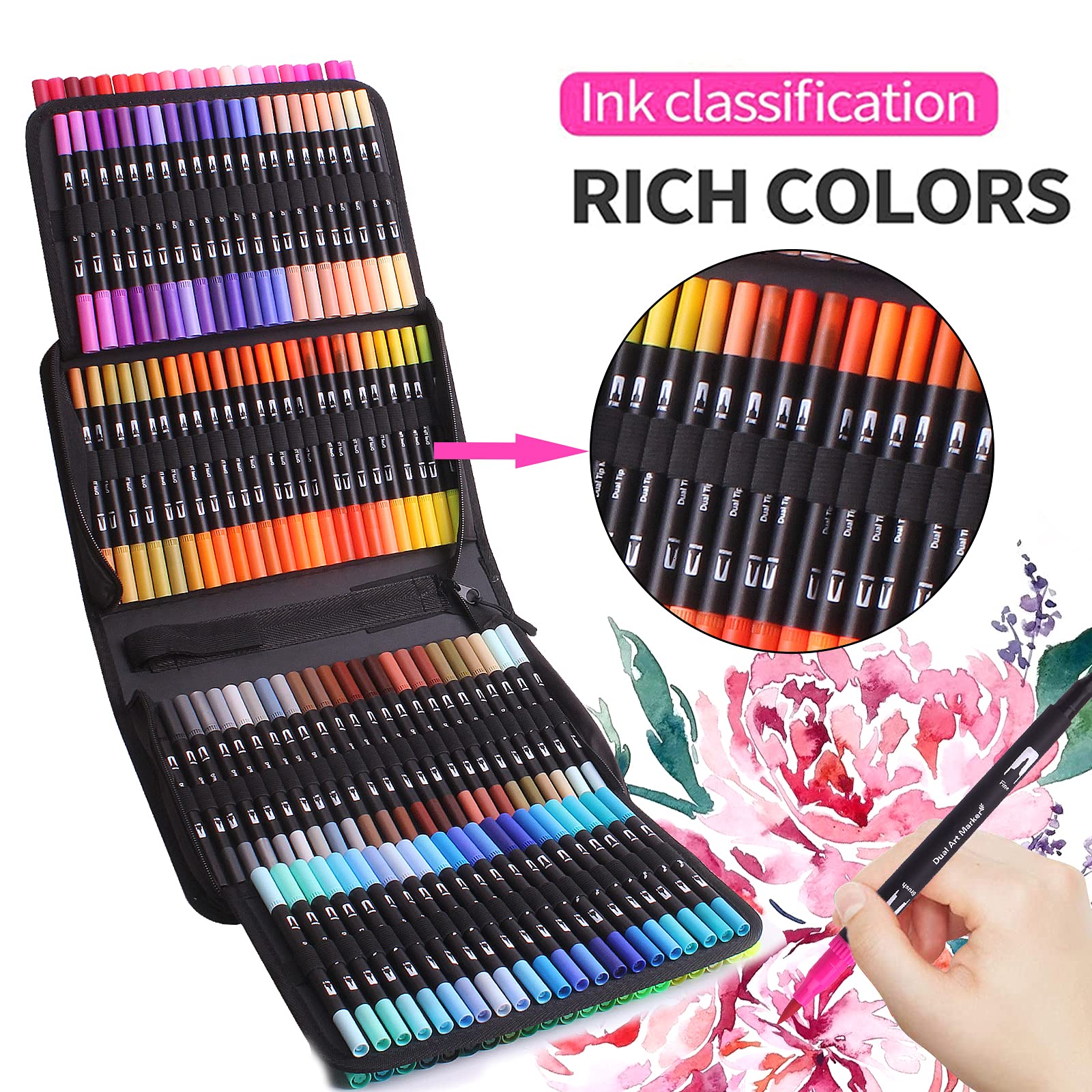 Laconile 132 Dual Tip Brush Pens – Watercolor Markers for Adult Coloring